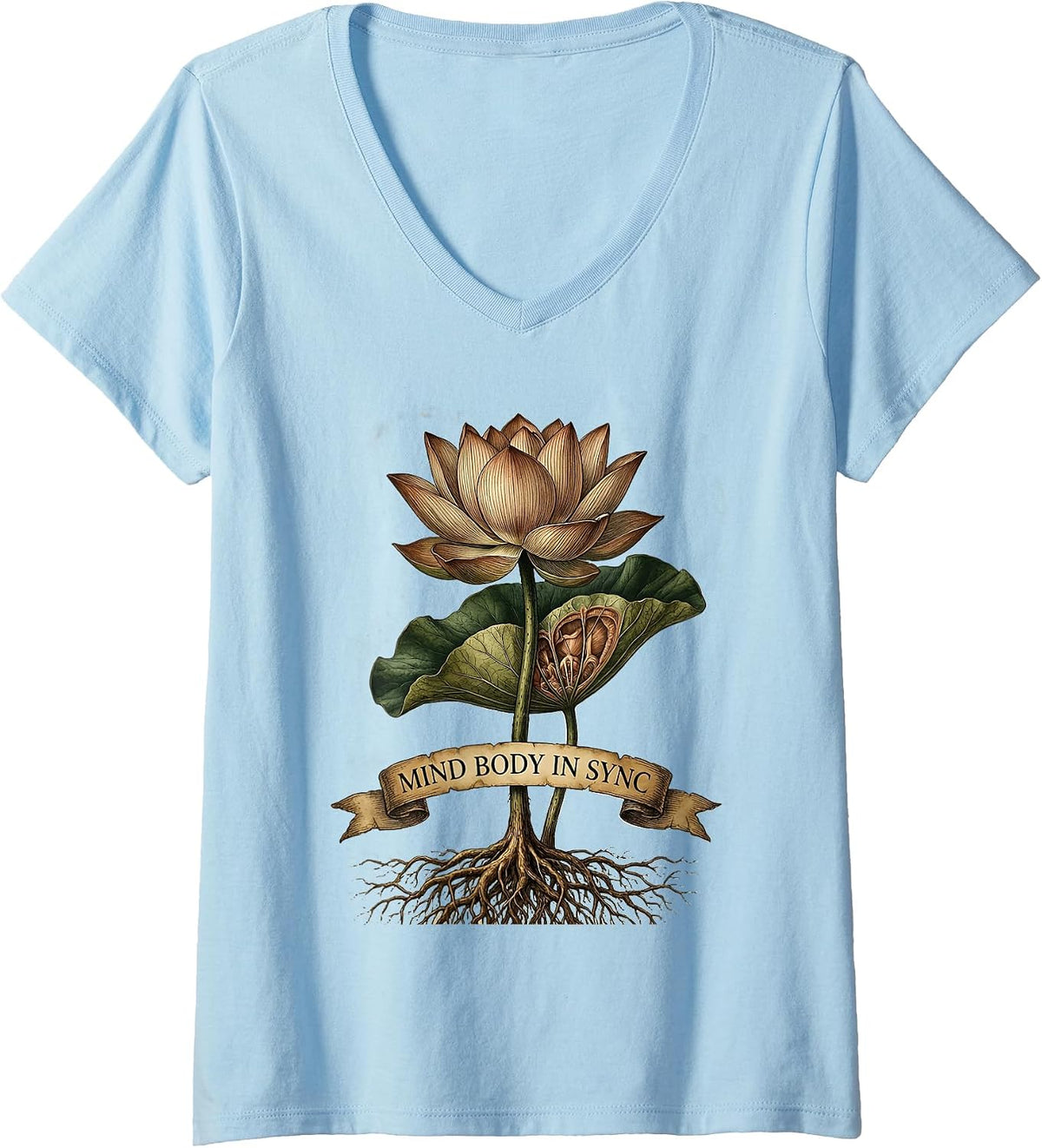 Women's Mind Body In Sync Pilates Wellness Design V-Neck T-Shirt - Baby Blue