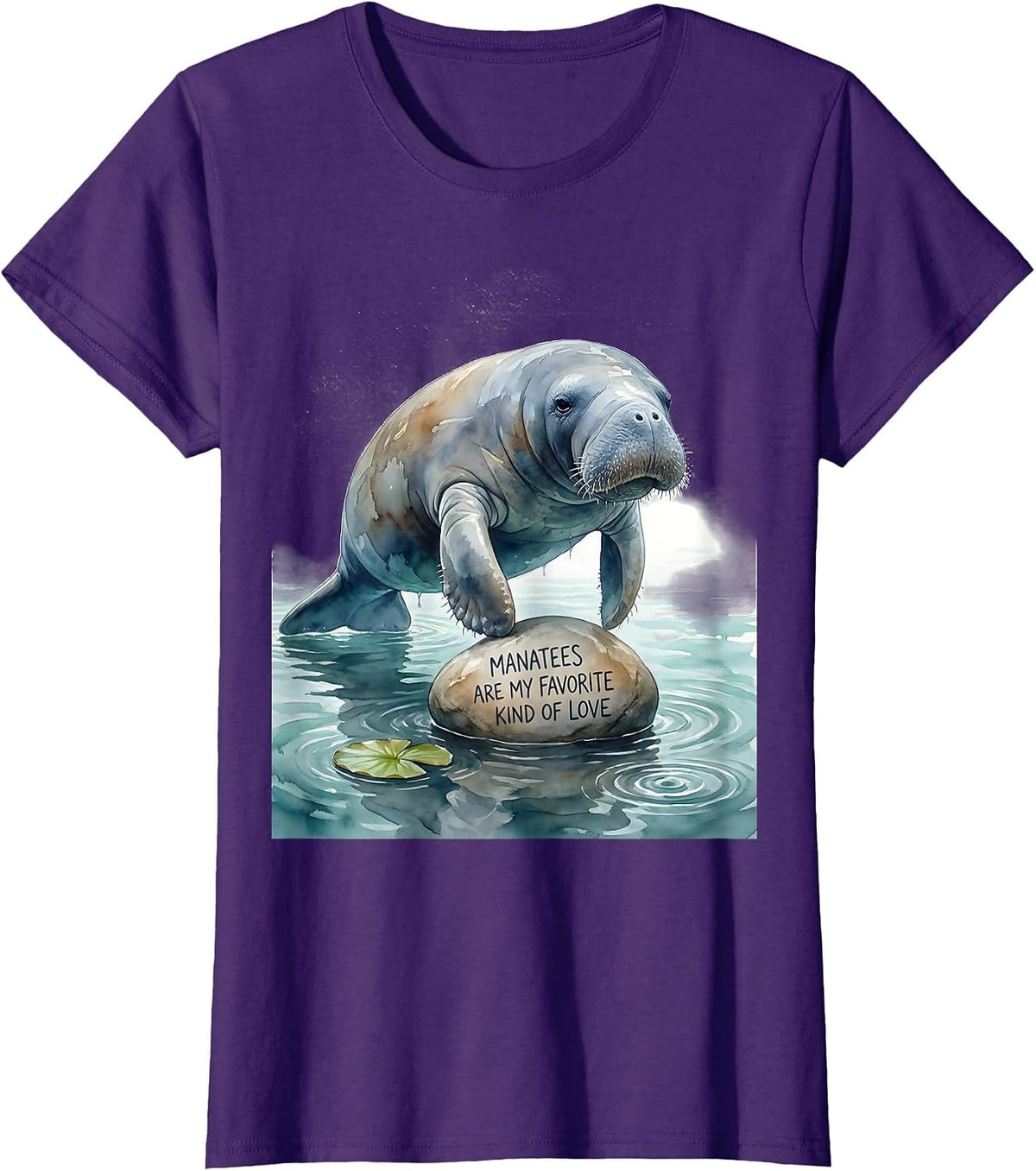 Women's Manatees Are My Favorite Kind Of Love Watercolor Manatee T-Shirt - Purple