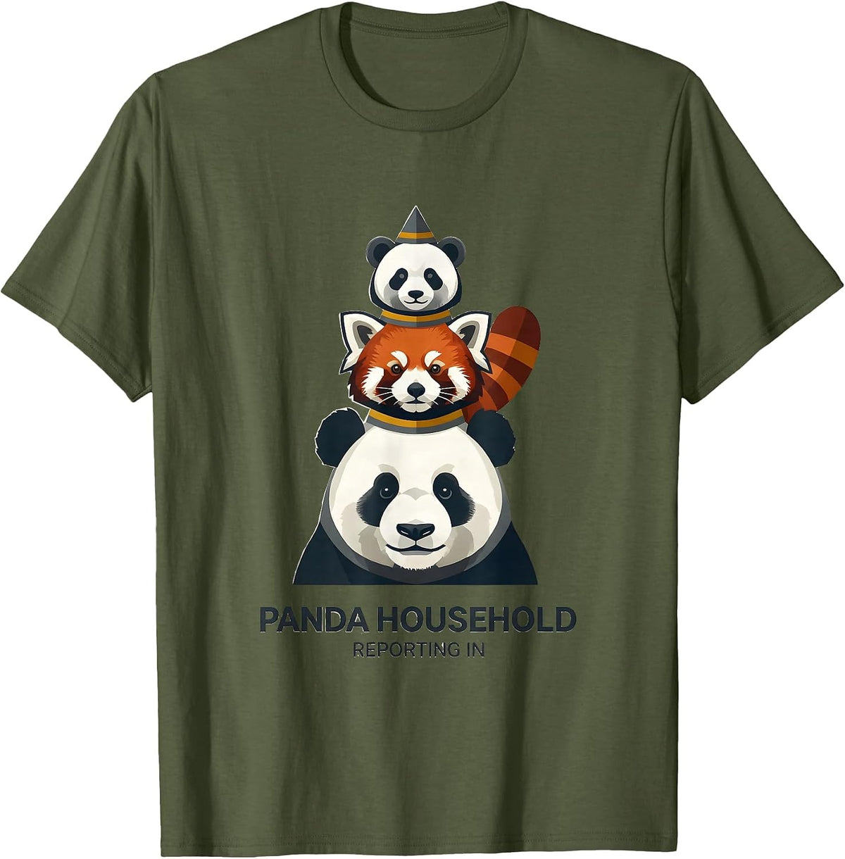 Men's Panda Household Reporting In Midcentury Modern Animal Lover T-Shirt - Olive Green