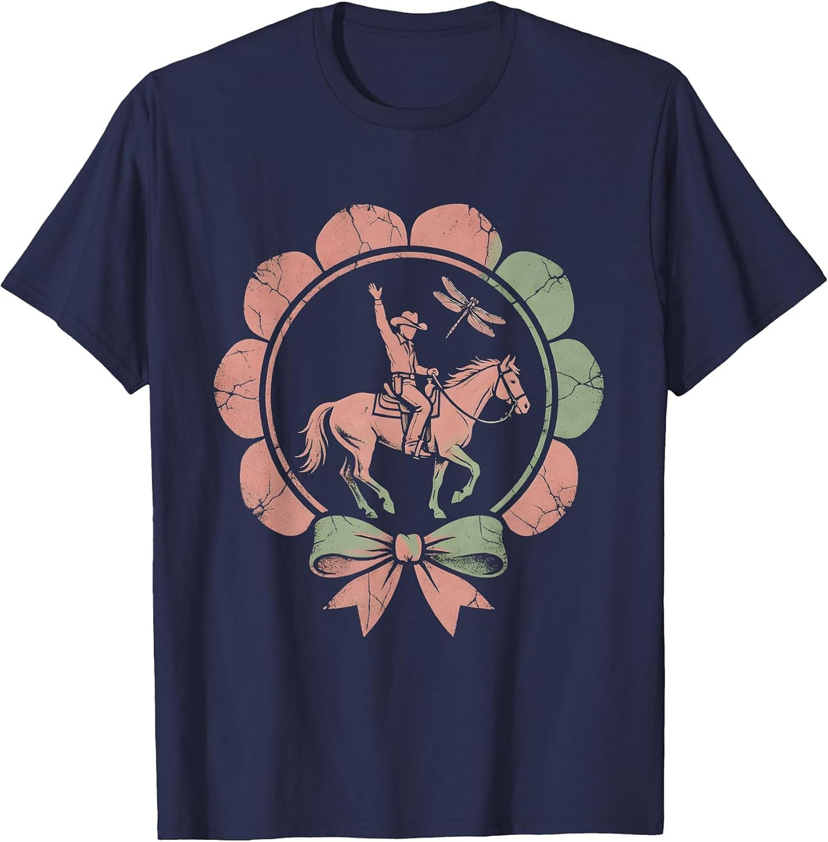 Cowgirl Handstand on Horseback Graphic Tee T-Shirt - Navy Blue