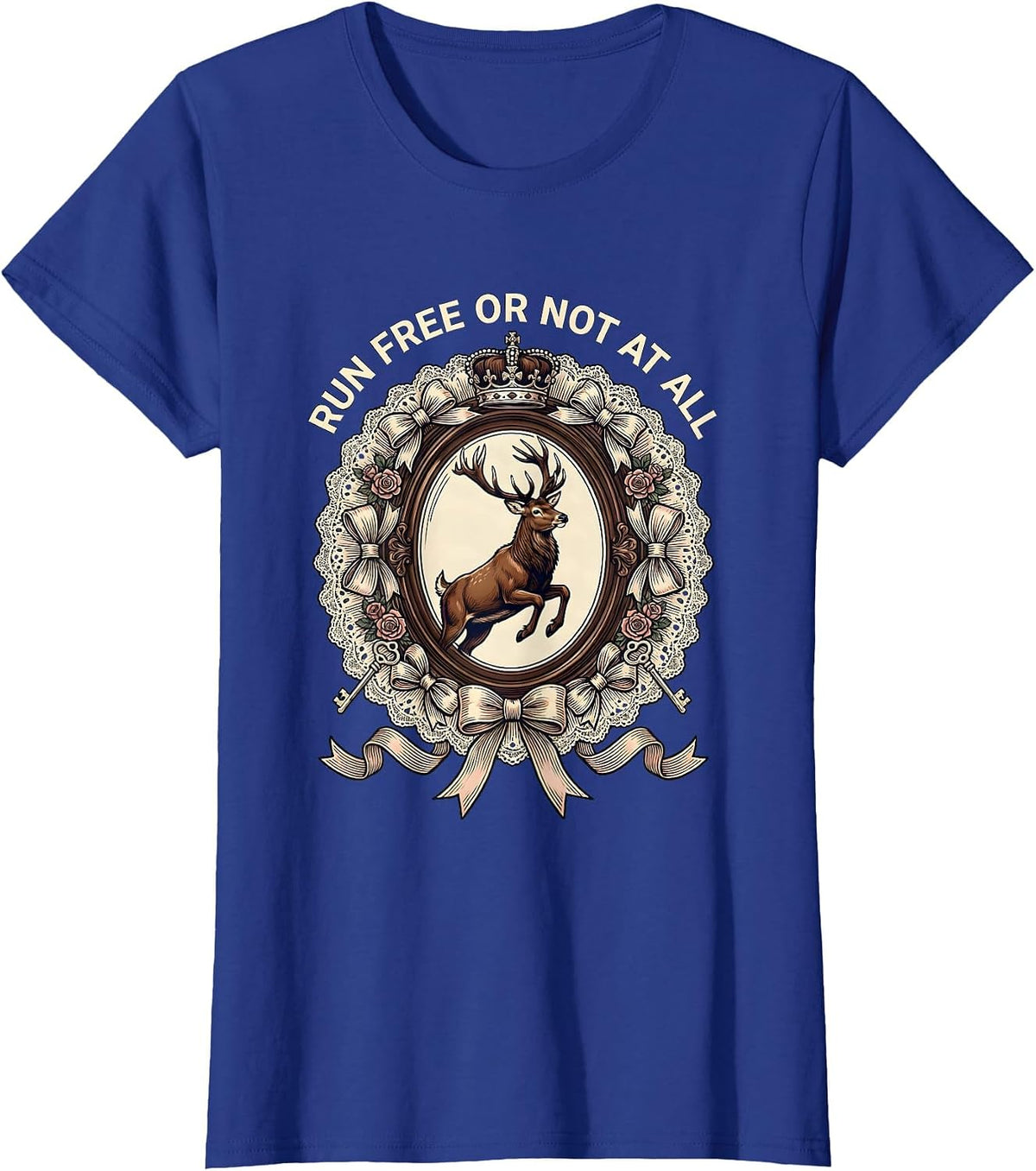 Women's Run Free Or Not At All Freedom Graphic Design T-Shirt - Royal Blue