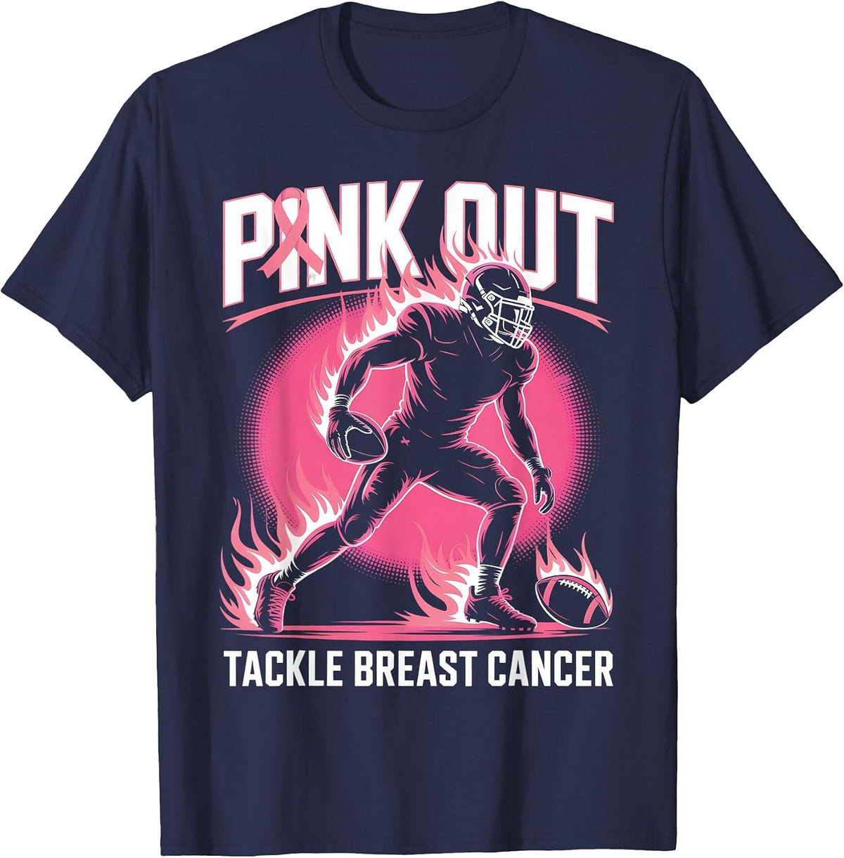 Pink Out Tackle Breast Cancer Team Support American Football T-Shirt - Navy Blue