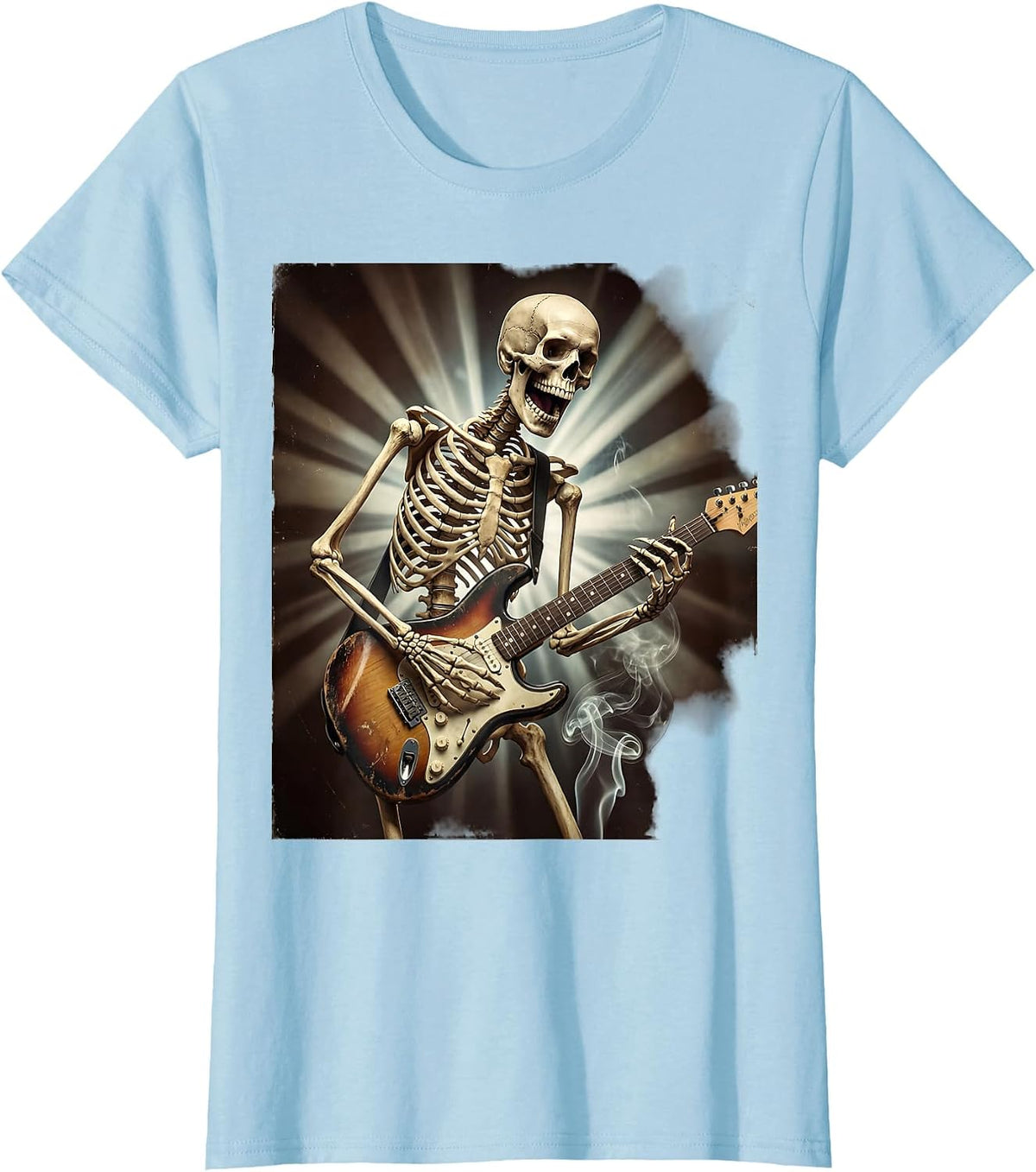 Skeleton Guitarist Shredding on Stage Classic Rock T-Shirt - Baby Blue