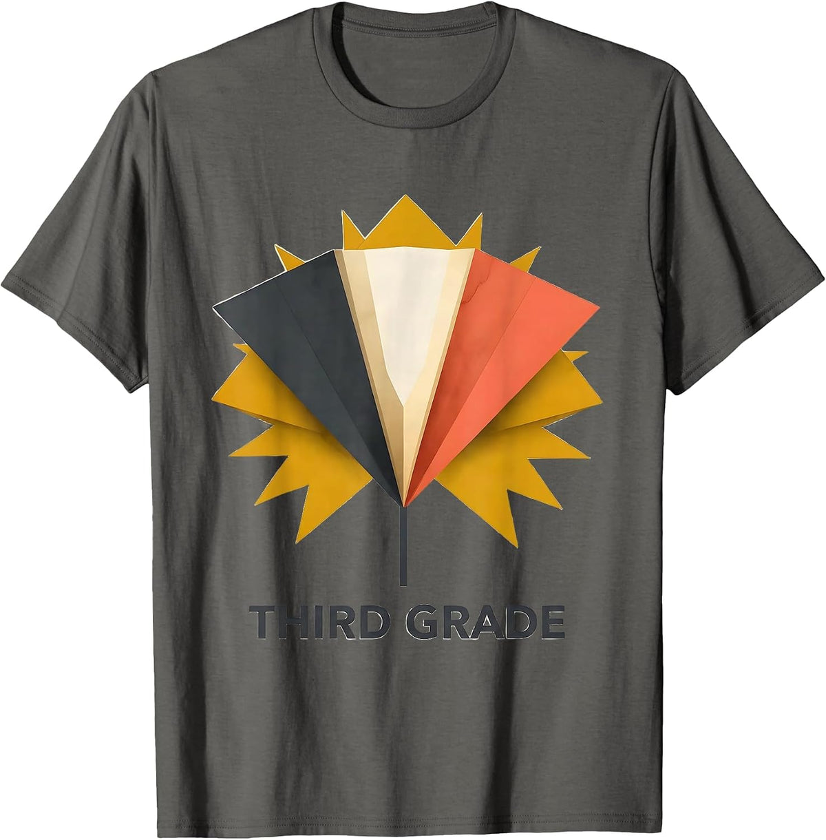 Men's Third Grade Midcentury Modern Pennant Back To School Girls T-Shirt - Asphalt Grey