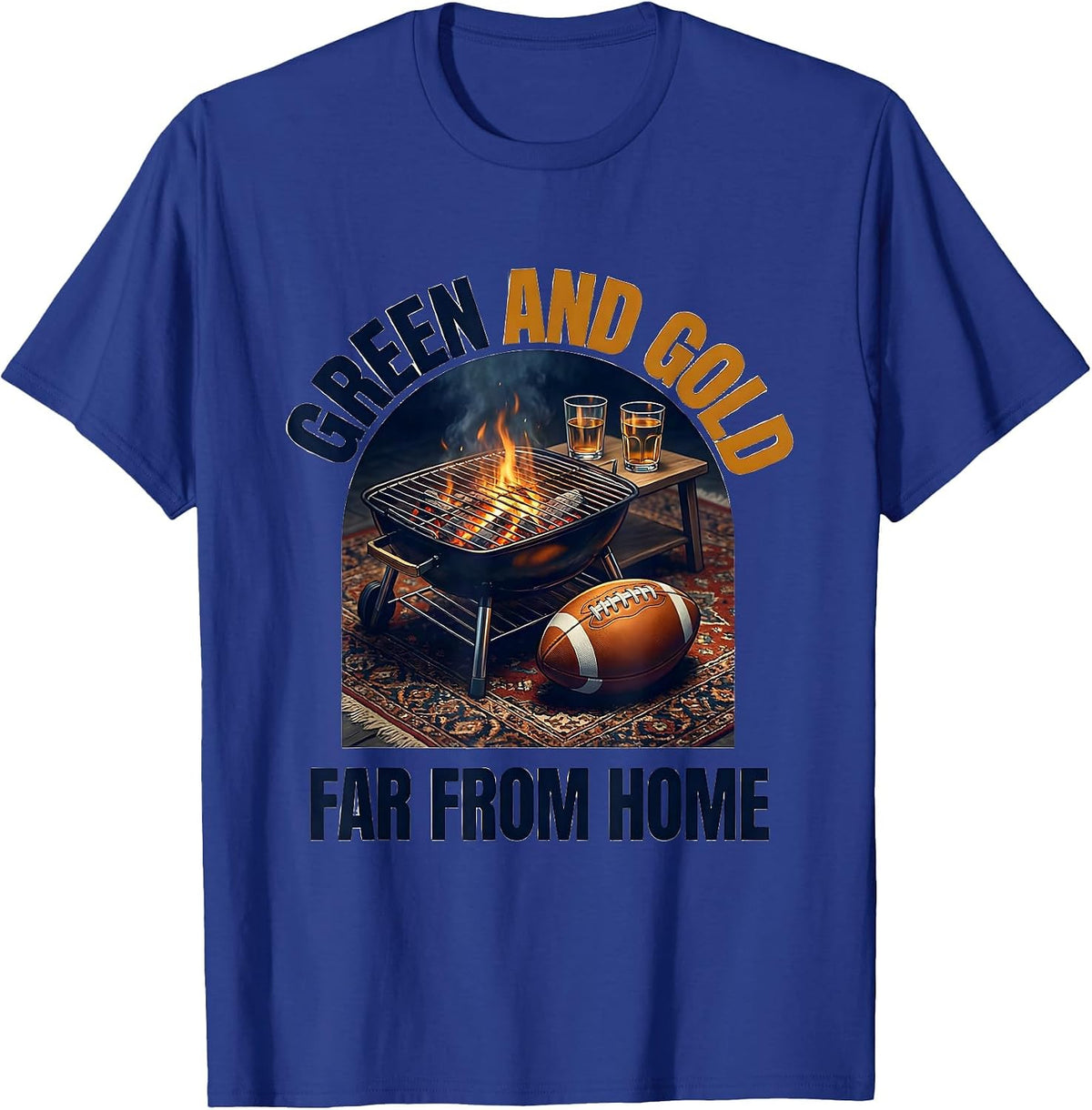 Men's Green And Gold Far From Home Rugby Bokke South African Pride T-Shirt - Royal Blue