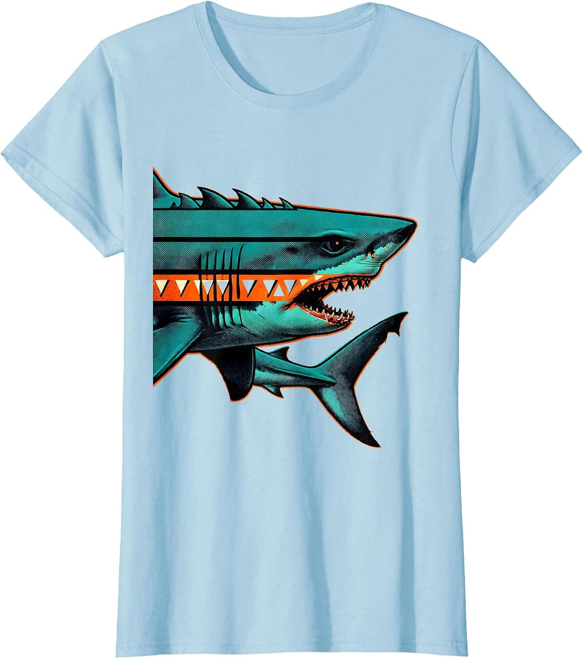 Women's Goblin Shark Risograph Ocean Wildlife Humor T-Shirt - Baby Blue