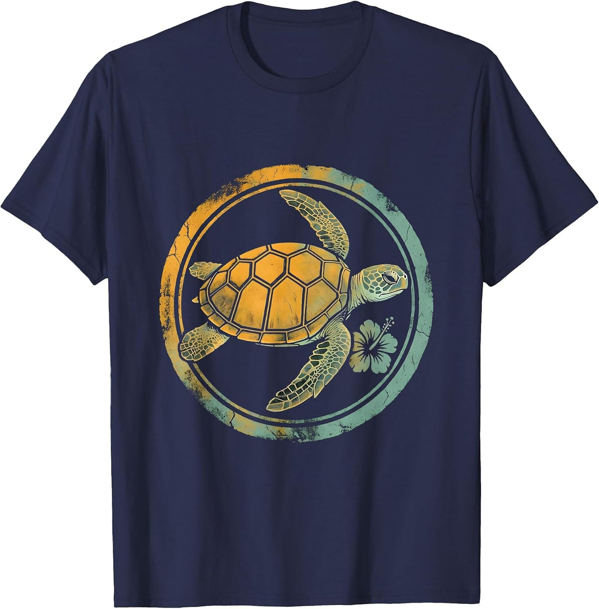 Men's Sea Turtle Coral Reef Hawaiian Graphic Tee T-Shirt - Navy Blue