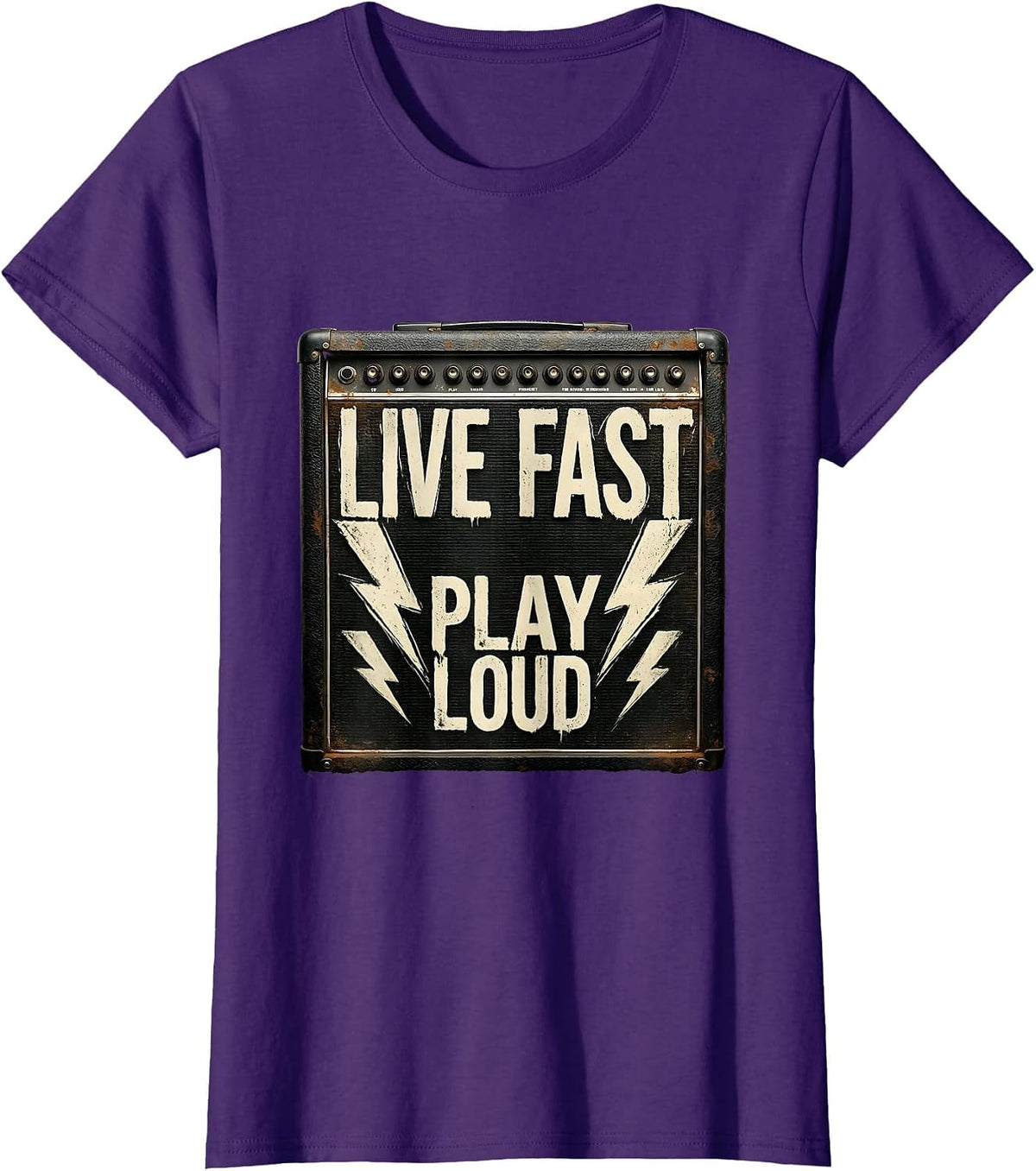Women's Live Fast Play Loud Heavy Metal Graphic Design T-Shirt - Purple