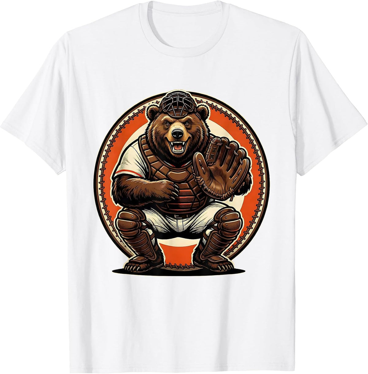 Men's Bear Catcher Baseball Graphic Tee T-Shirt - White