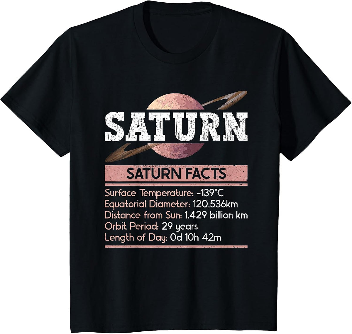 Saturn Facts - Space Saturn Planet T-Shirt - Black