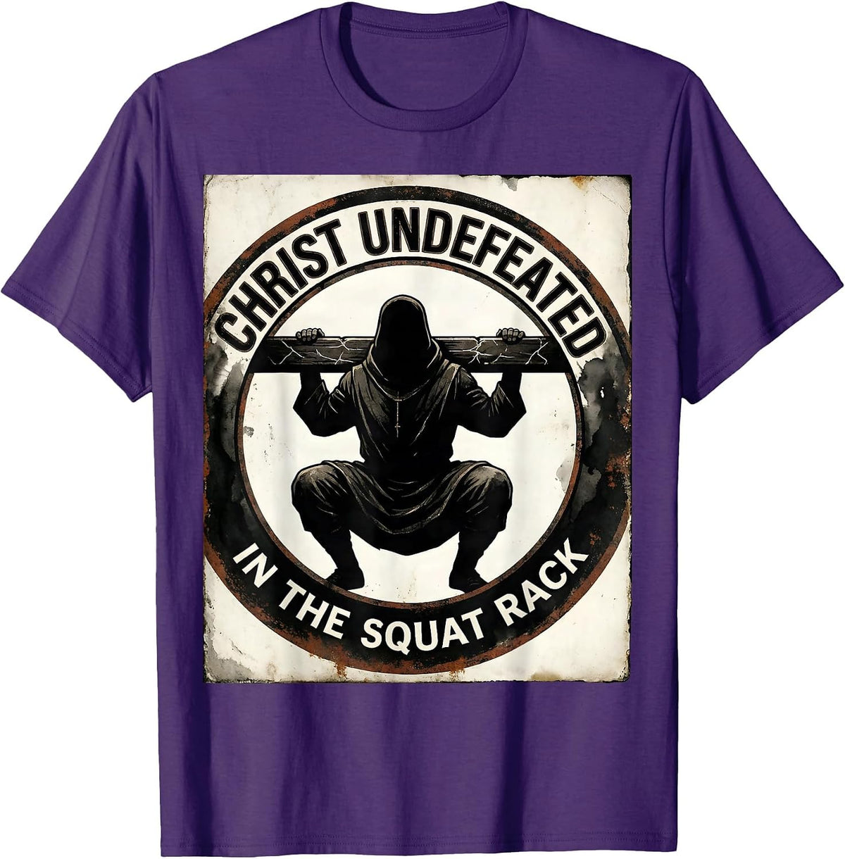 Christ, Undefeated In The Squat Rack Funny Christian Gym T-Shirt - Purple