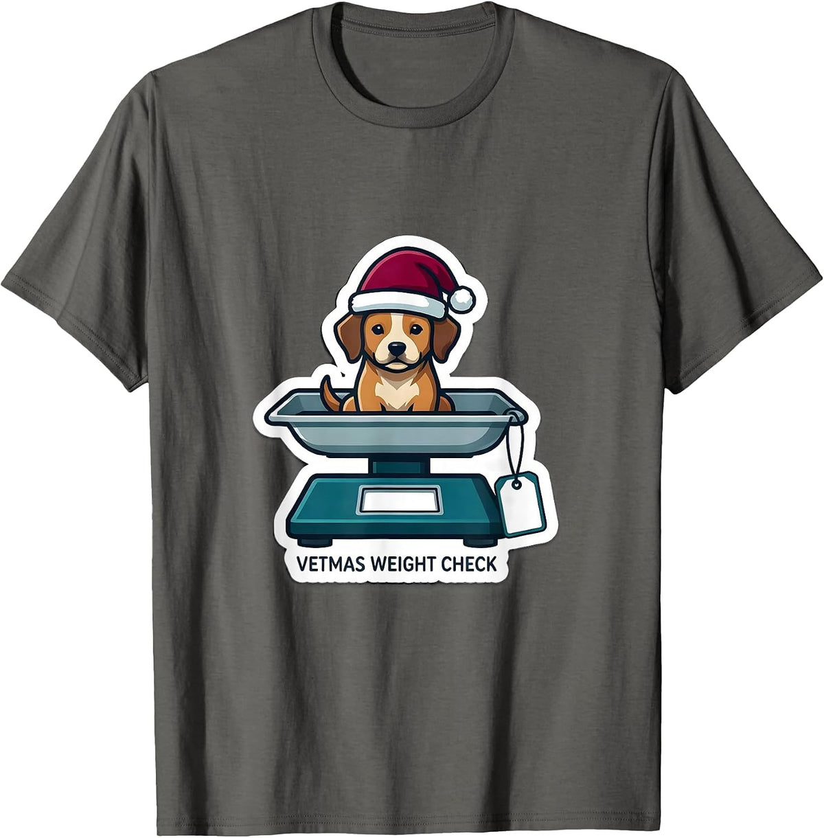 Vetmas Weight Check Funny Veterinarian Christmas Vet Tech T-Shirt - Asphalt Grey