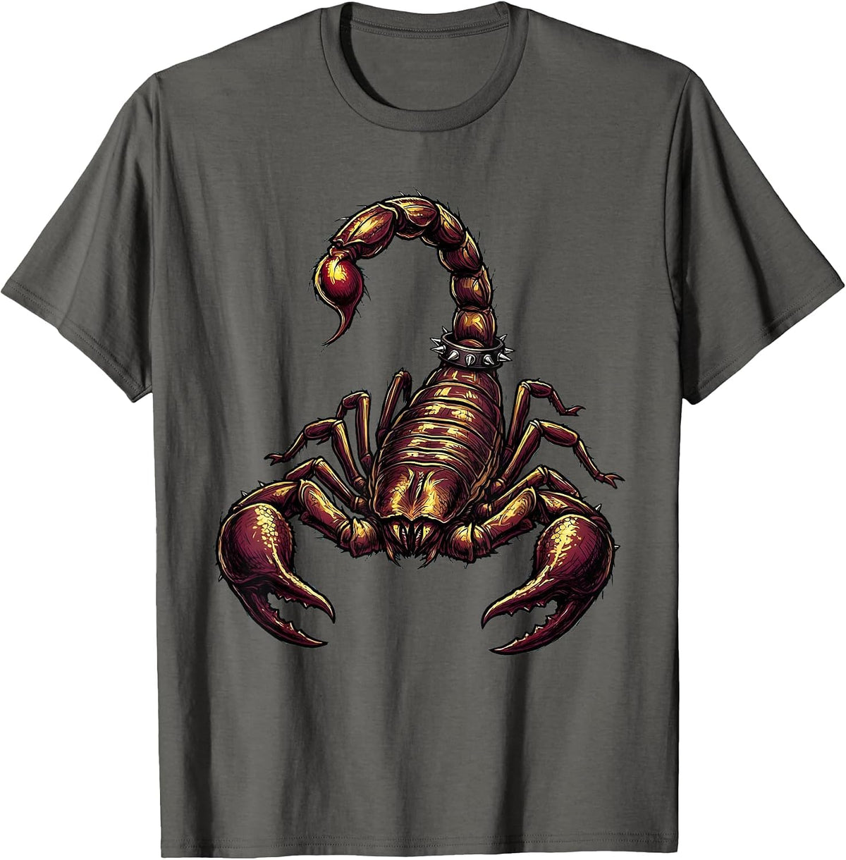 Men's Rock and Roll Scorpion Studded Collar Graphic T-Shirt - Asphalt Grey