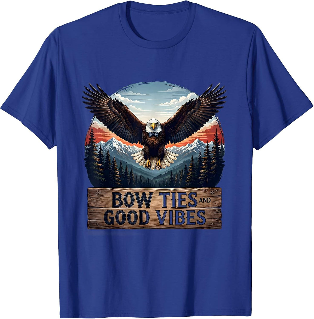 Bow Ties and Good Vibes Tuxedo Graphic Design T-Shirt - Royal Blue