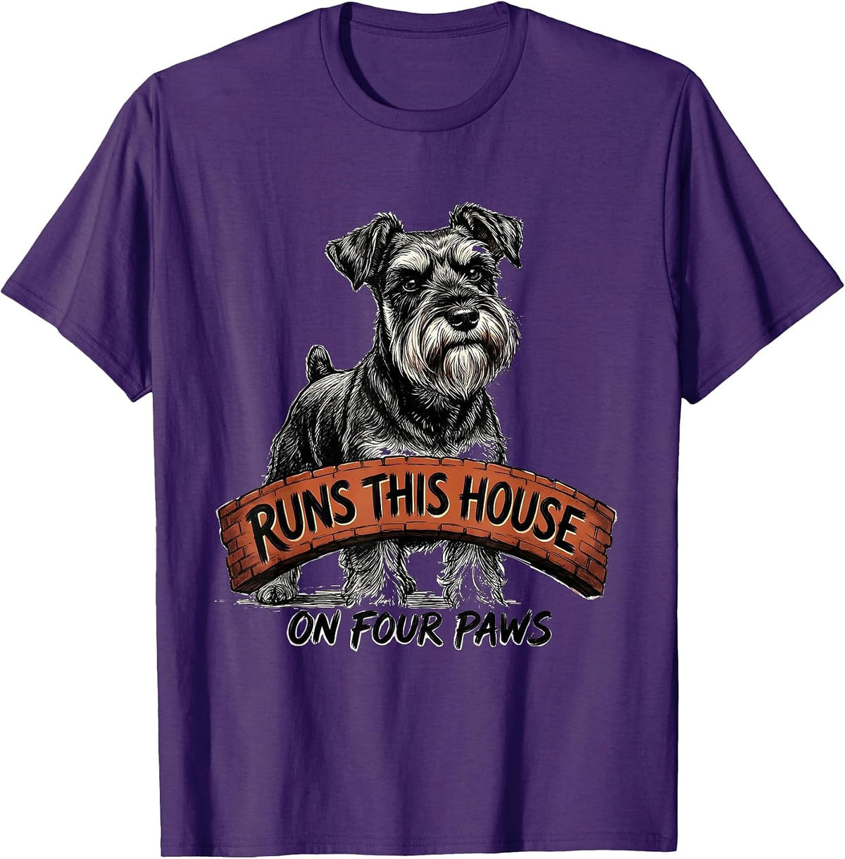 Runs This House On Four Paws Funny Miniature Schnauzer Lover T-Shirt - Purple