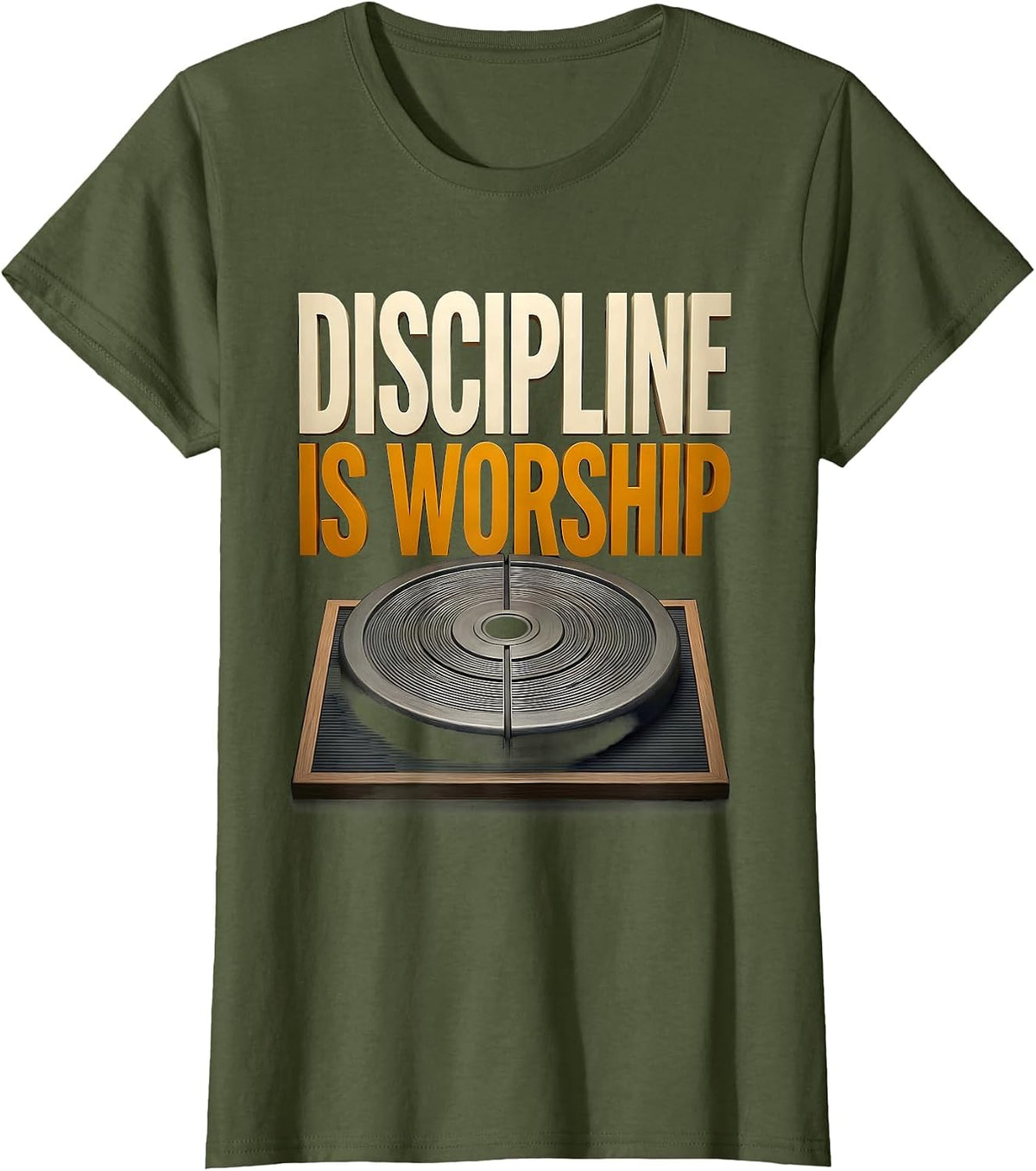 Women's Discipline Is Worship Christian Gym Faith Fitness Humor T-Shirt - Olive Green