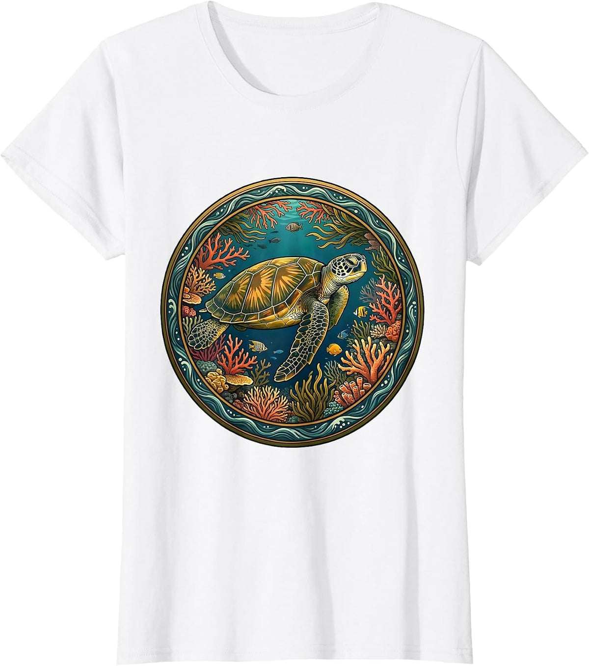 Aloha Sea Turtle Coral Reef Gliding Ocean Art T-Shirt - White