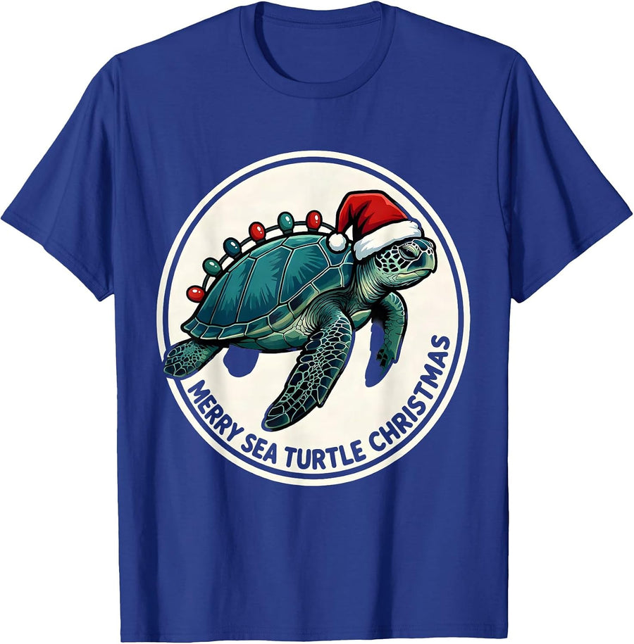 Merry Sea Turtle Christmas Cartoon Sea Turtle Lover Holiday T-Shirt - Royal Blue