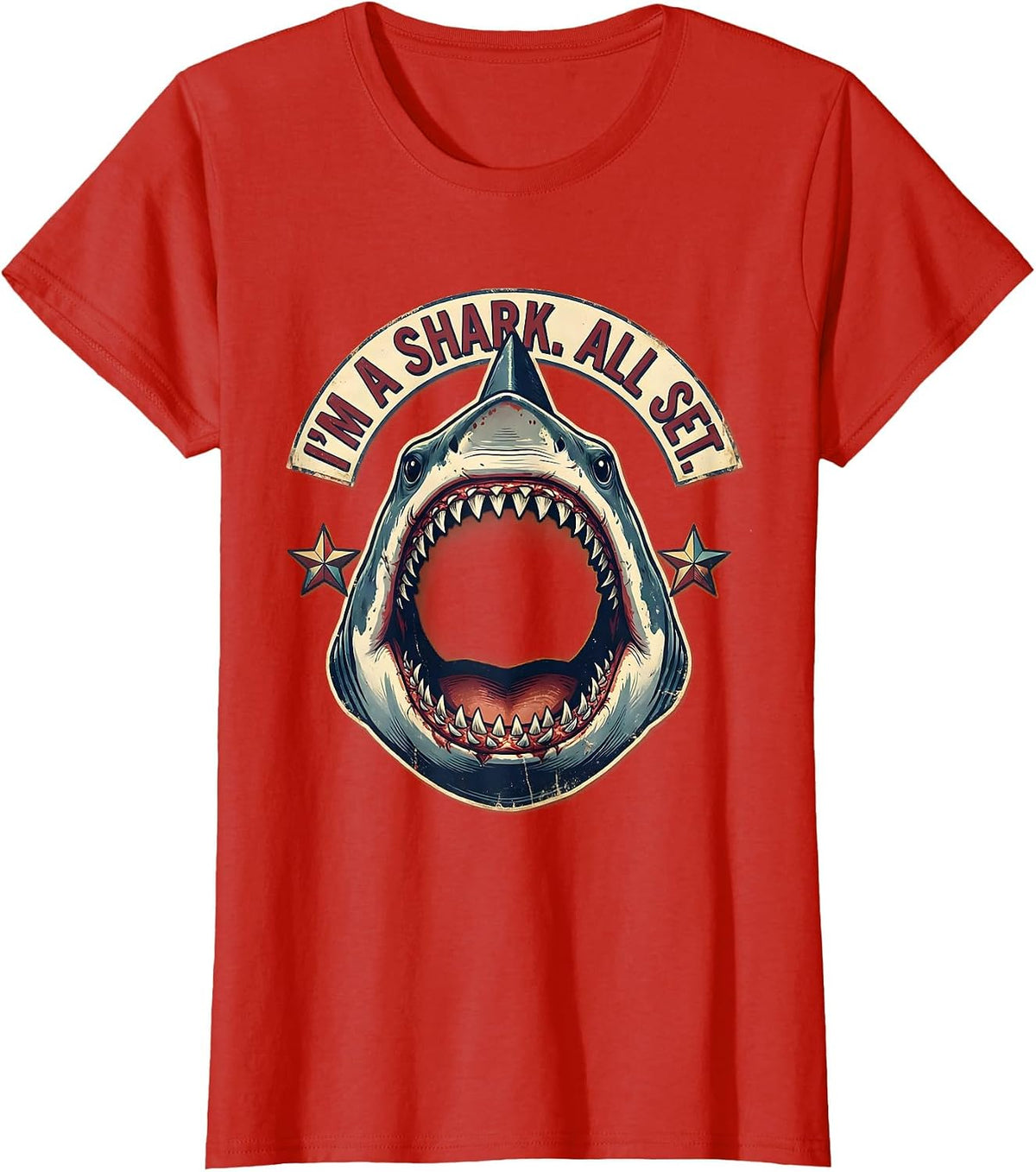 I'm A Shark All Set Vintage Carnival Shark Jaw Halloween T-Shirt - Red