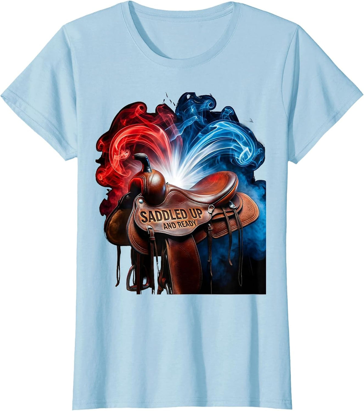 Saddled Up and Ready Equestrian Design T-Shirt - Baby Blue