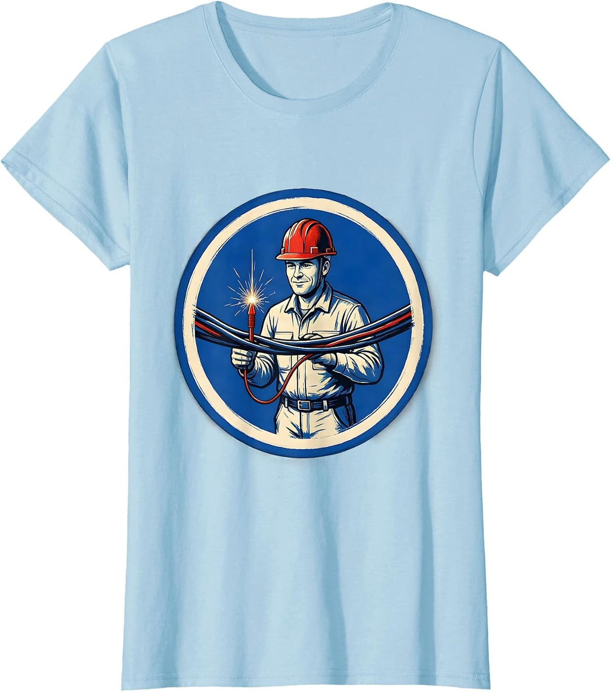 Sealed Electrician Badge Funny Trade Pride Lineman T-Shirt - Baby Blue