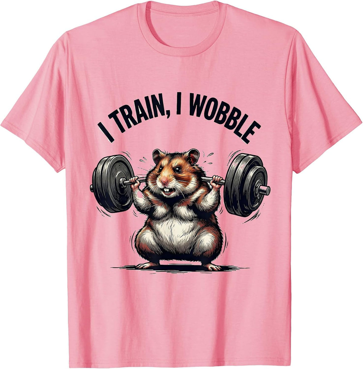 Men's I Train I Wobble Funny Gym Hamster Weightlifting Workout T-Shirt - Pink