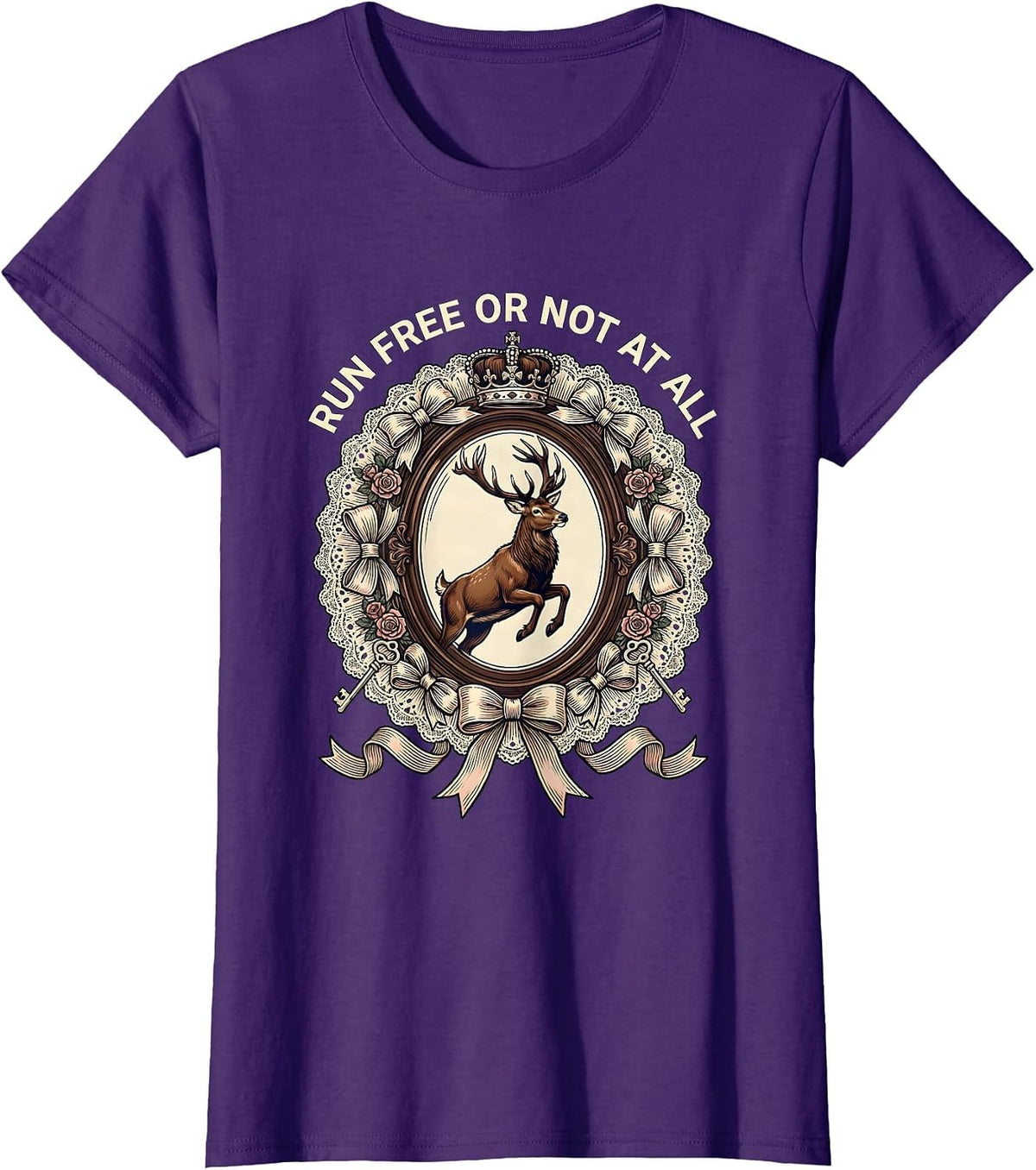 Women's Run Free Or Not At All Freedom Graphic Design T-Shirt - Purple