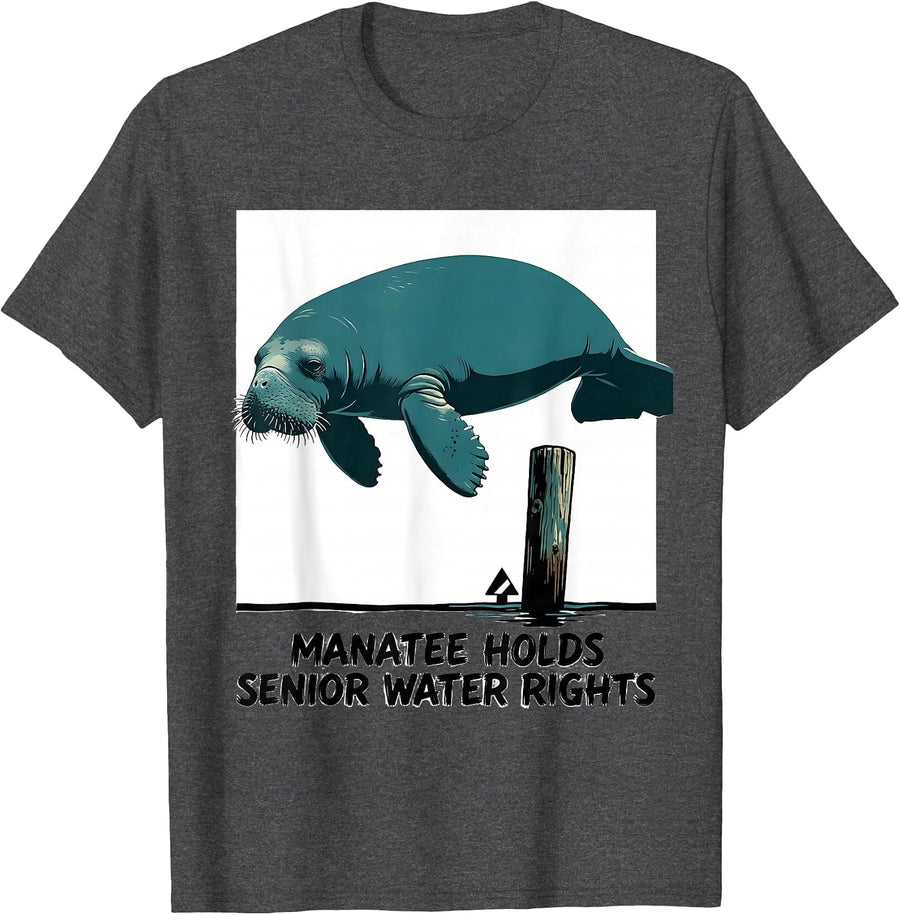 Men's Manatee Holds Senior Water Rights Funny Sea Animal Lover T-Shirt - Dark Heather Grey