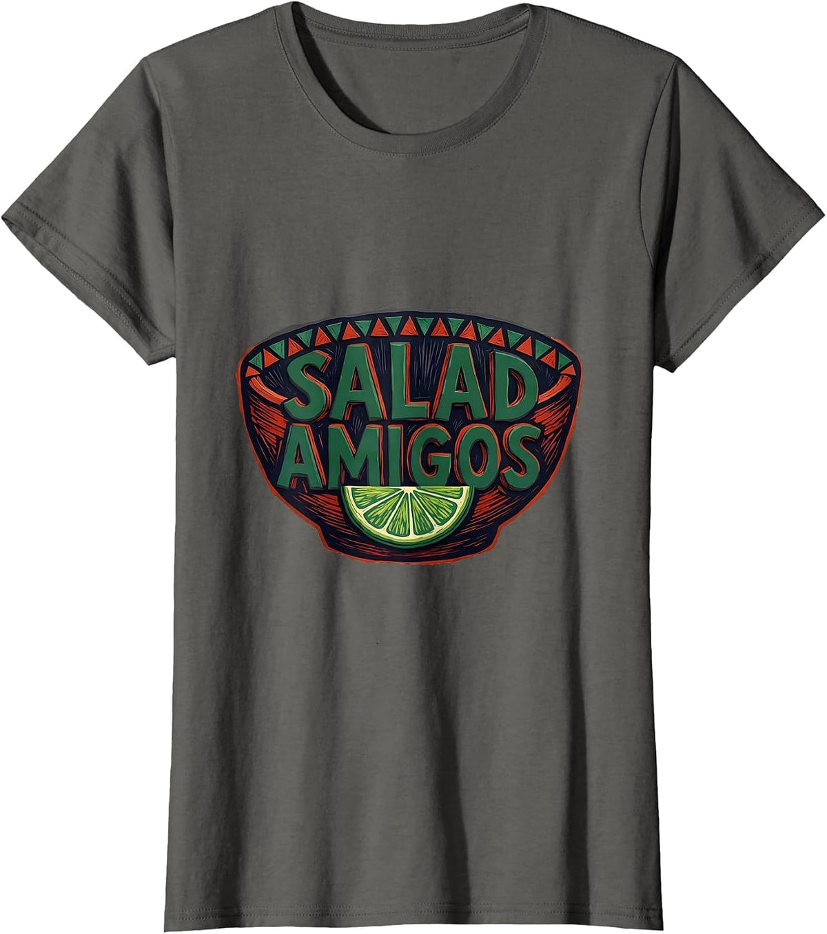 Women's Salad Amigos Linocut Fiesta Salad Bowl Cinco De Mayo Spanish T-Shirt - Asphalt Grey