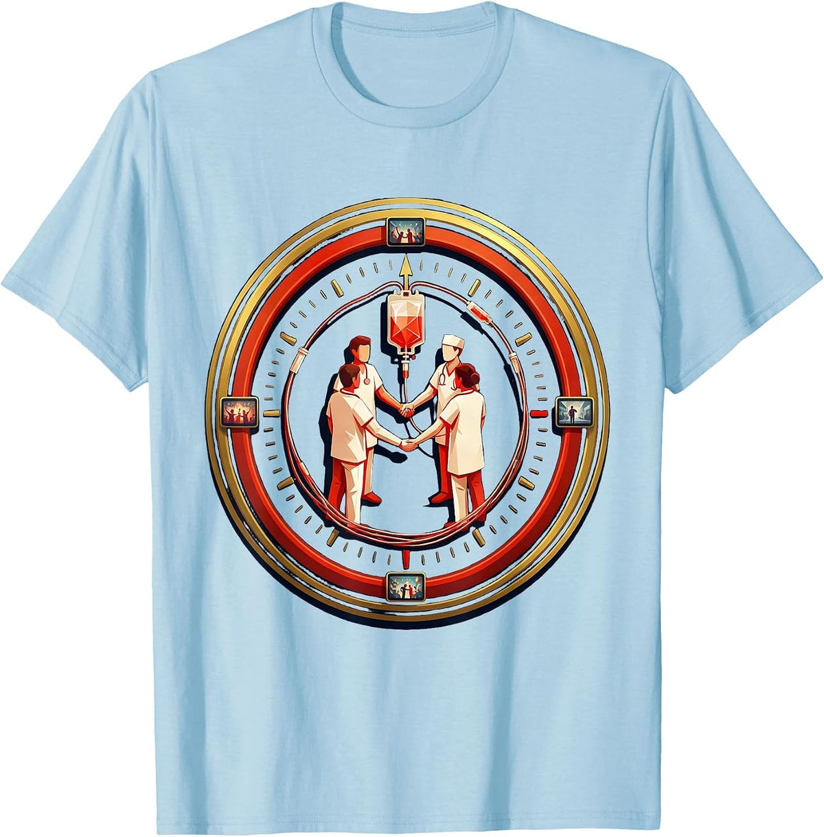 Men's Sealed Nurse Crew New Year Party Badge ICU ER L&D T-Shirt - Baby Blue