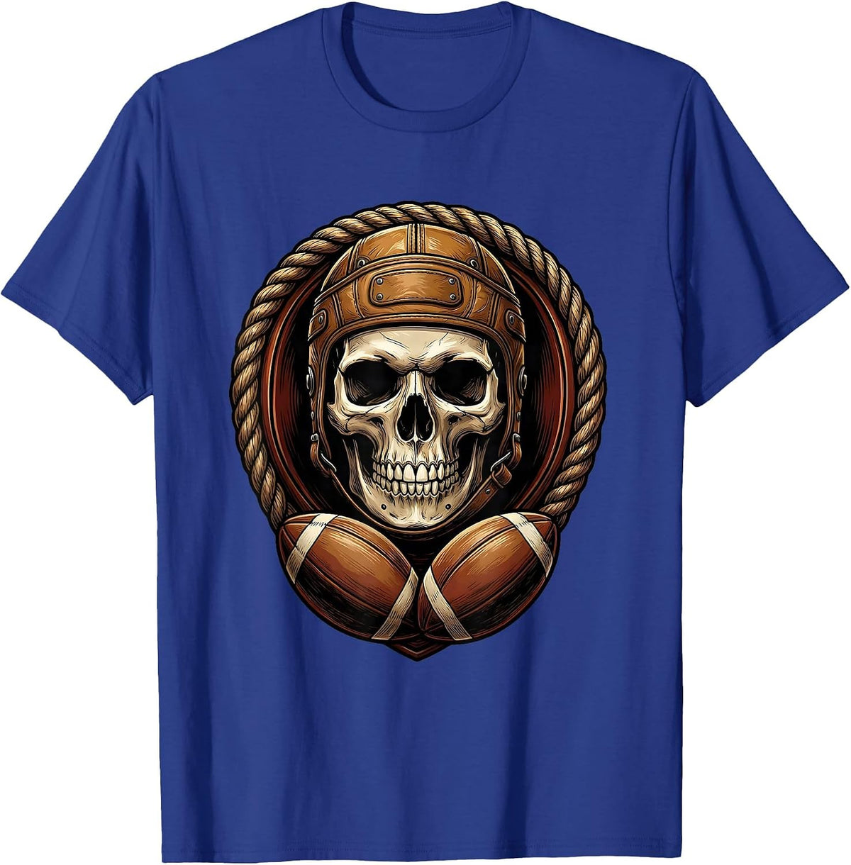 Skull Rugby Scrum Cap Graphic Tee T-Shirt - Royal Blue