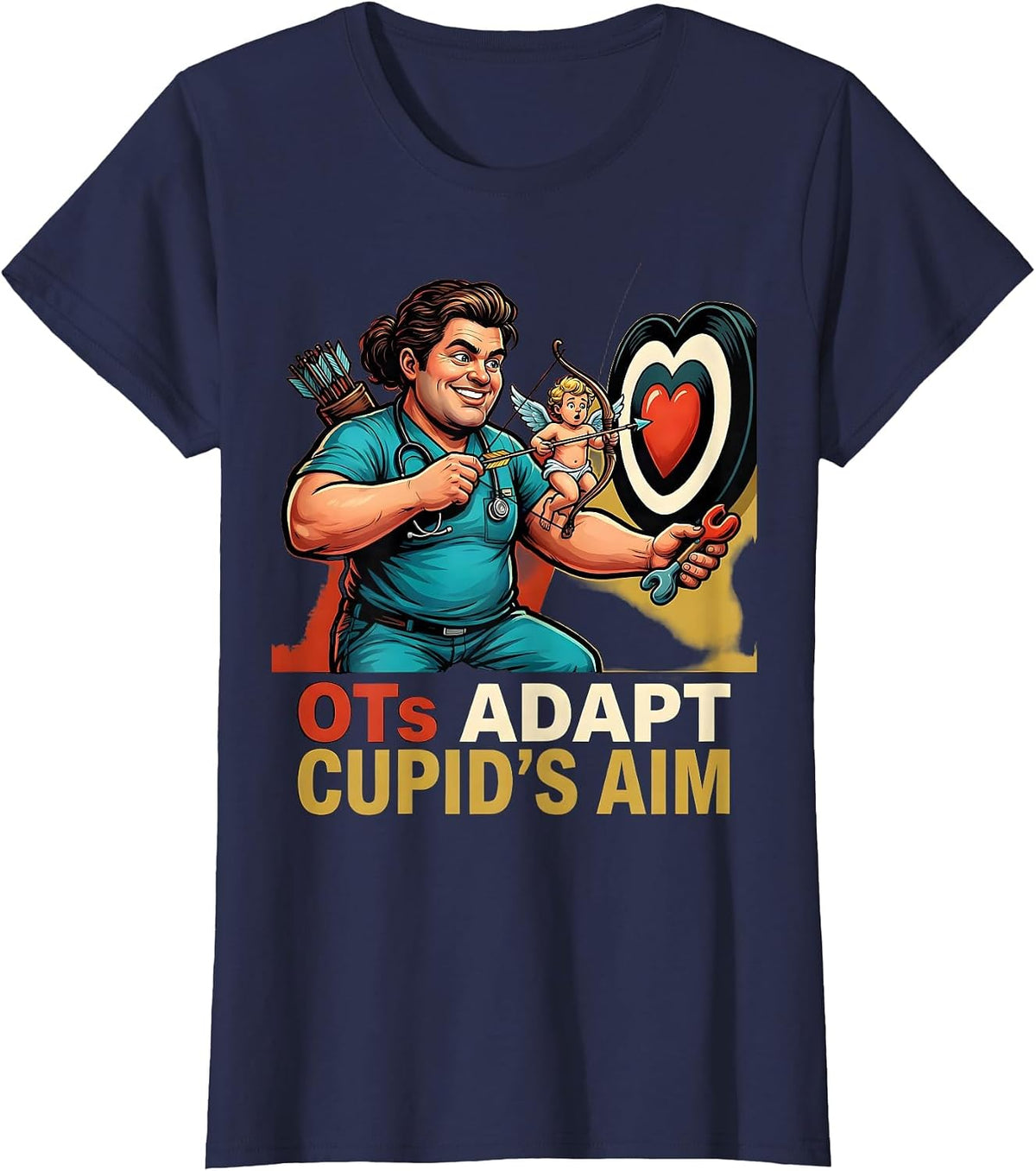 Women's OTs Adapt Cupid's Aim Funny Occupational Therapist Valentine T-Shirt - Navy Blue