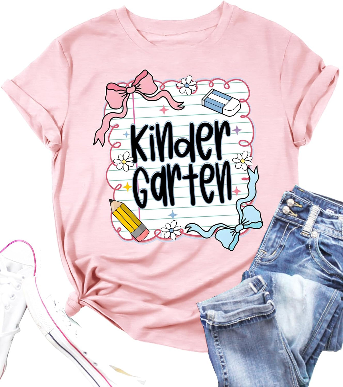 ALLTB Kindergarten Teacher Shirts Women First Day of School Shirt Teacher Life Floral Flower Tee Tops T-Shirt - Pink C