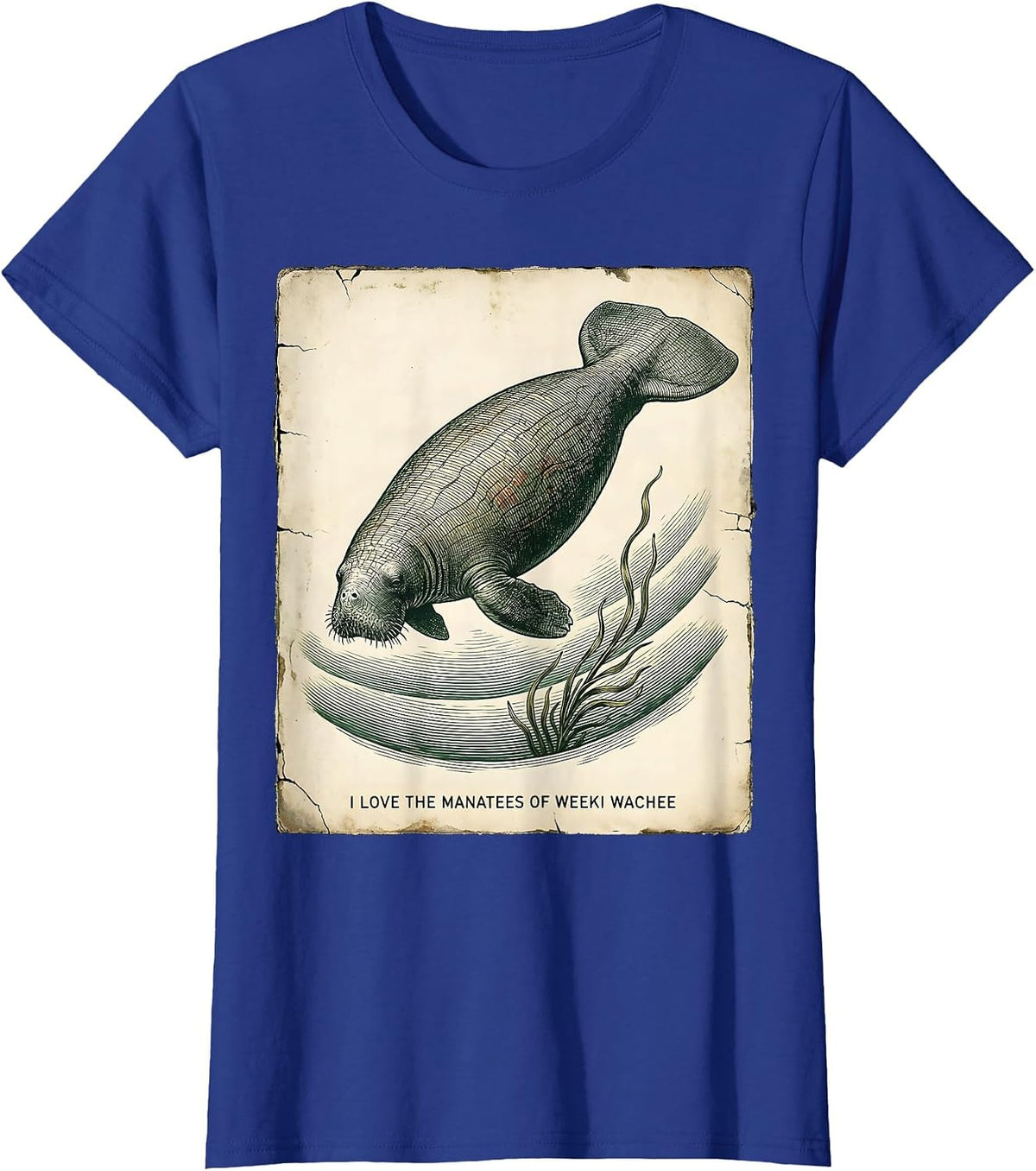 Women's I Love The Manatees Of Weeki Wachee Vintage Florida Wildlife T-Shirt - Royal Blue