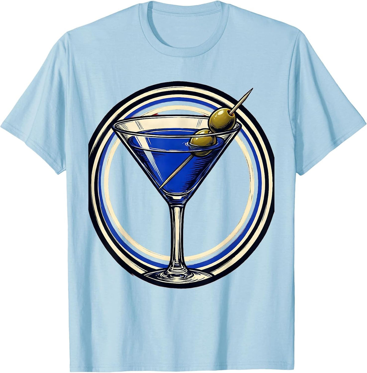 Men's Classic Martini Olive Cocktail Illustration T-Shirt - Baby Blue