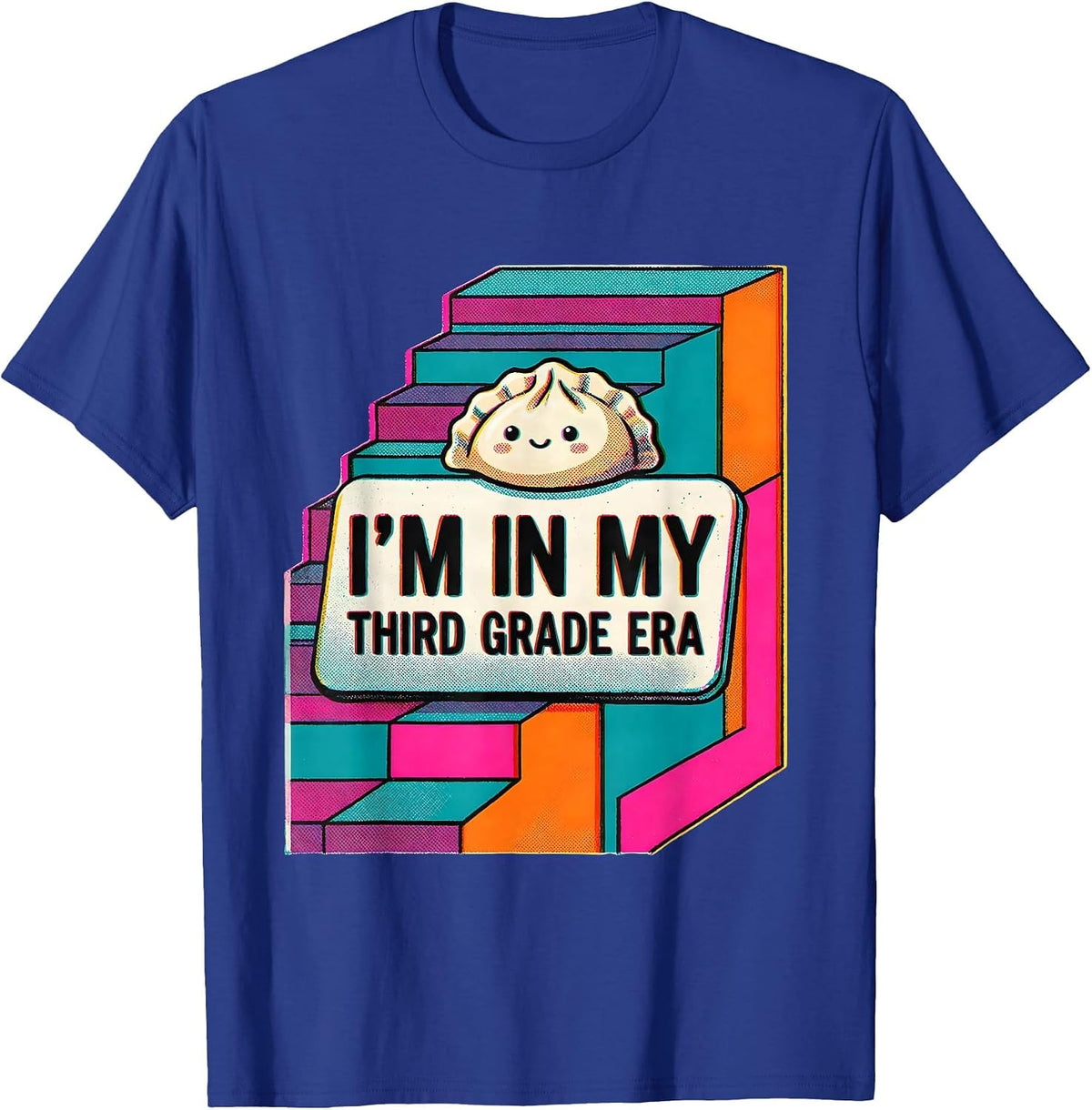 Men's I'm In My Third Grade Era Cute Kawaii Dumpling Back T-Shirt - Royal Blue