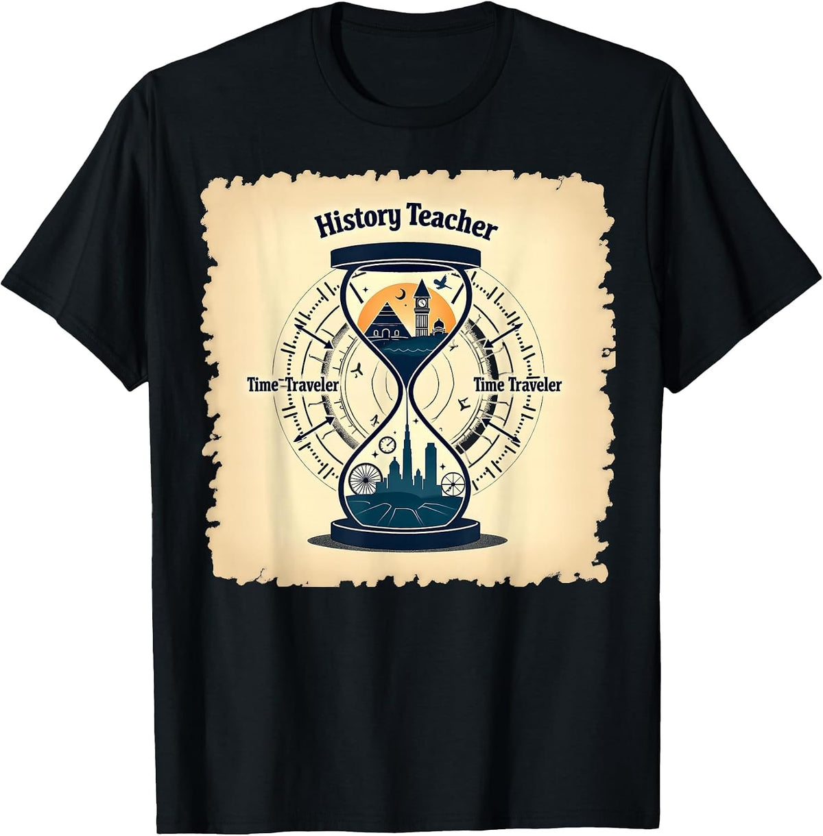 History Teacher Time Traveler Hourglass Vintage Adventure T-Shirt, Men, Black - As Pictured