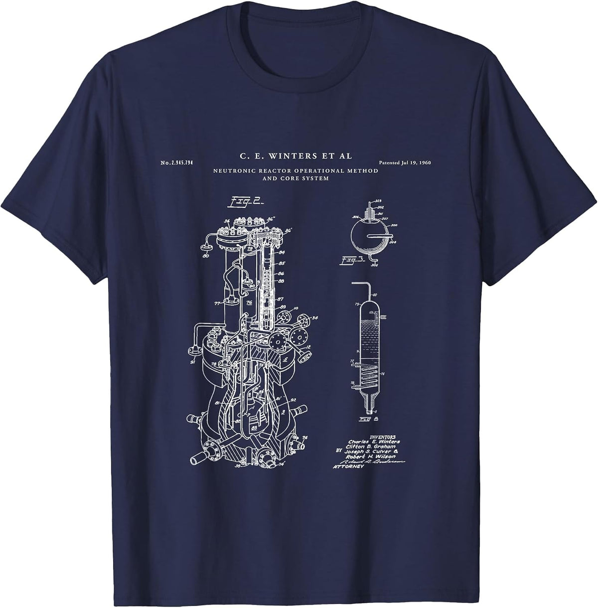 Nuclear Reactor Patent - Physics T-Shirt - Navy Blue