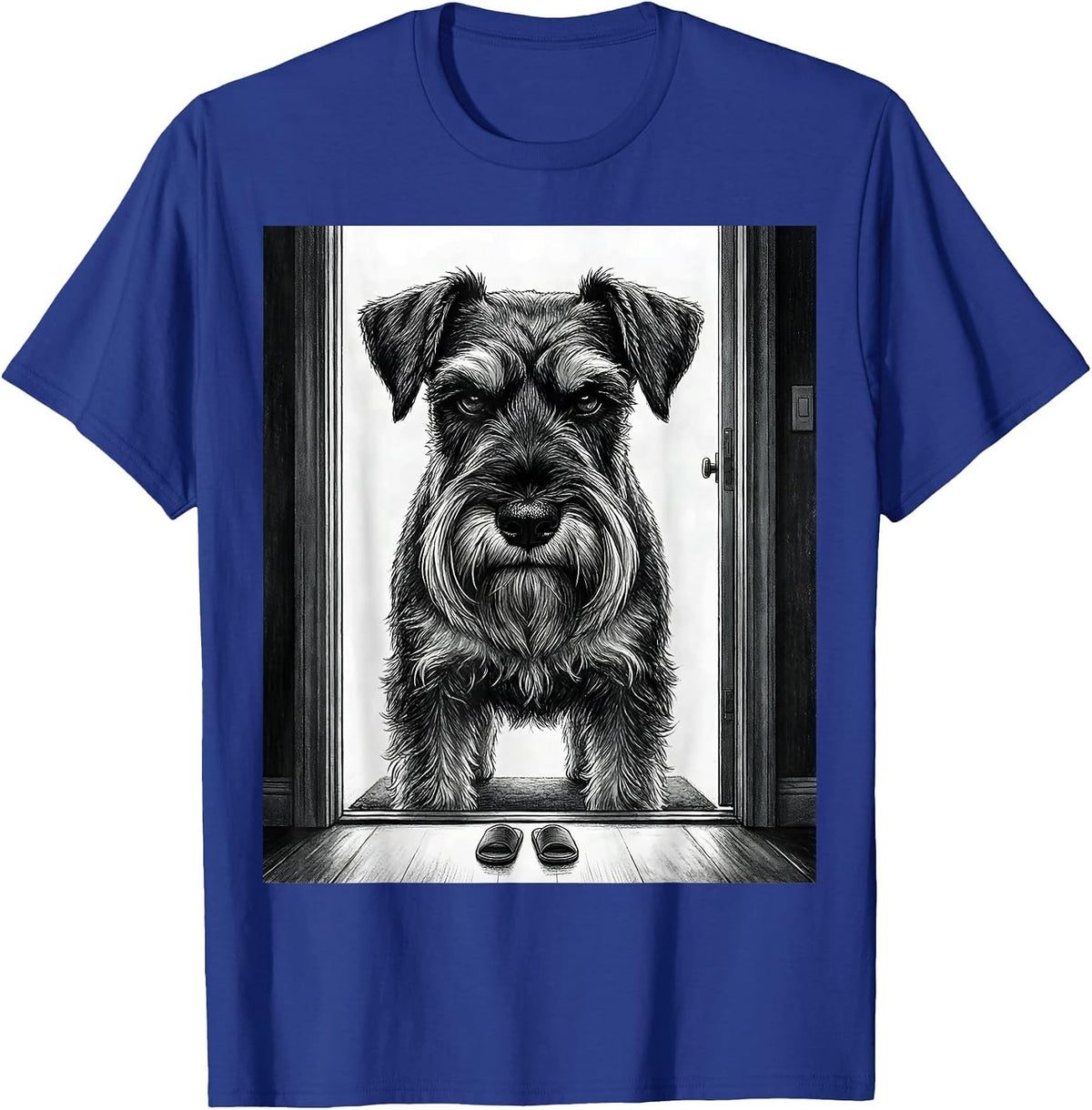 Men's Miniature Schnauzer Doorway Guard Funny Dog Lover T-Shirt - Royal Blue