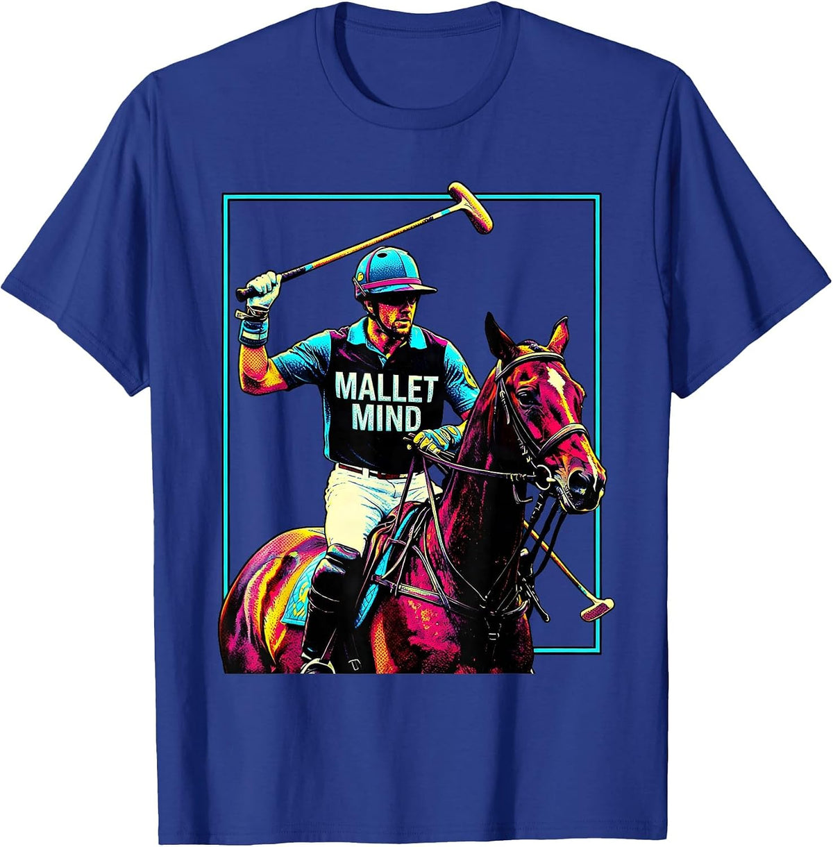 Mallet Mind Pop Art Polo Player Horseback Riding Equestrian T-Shirt - Royal Blue