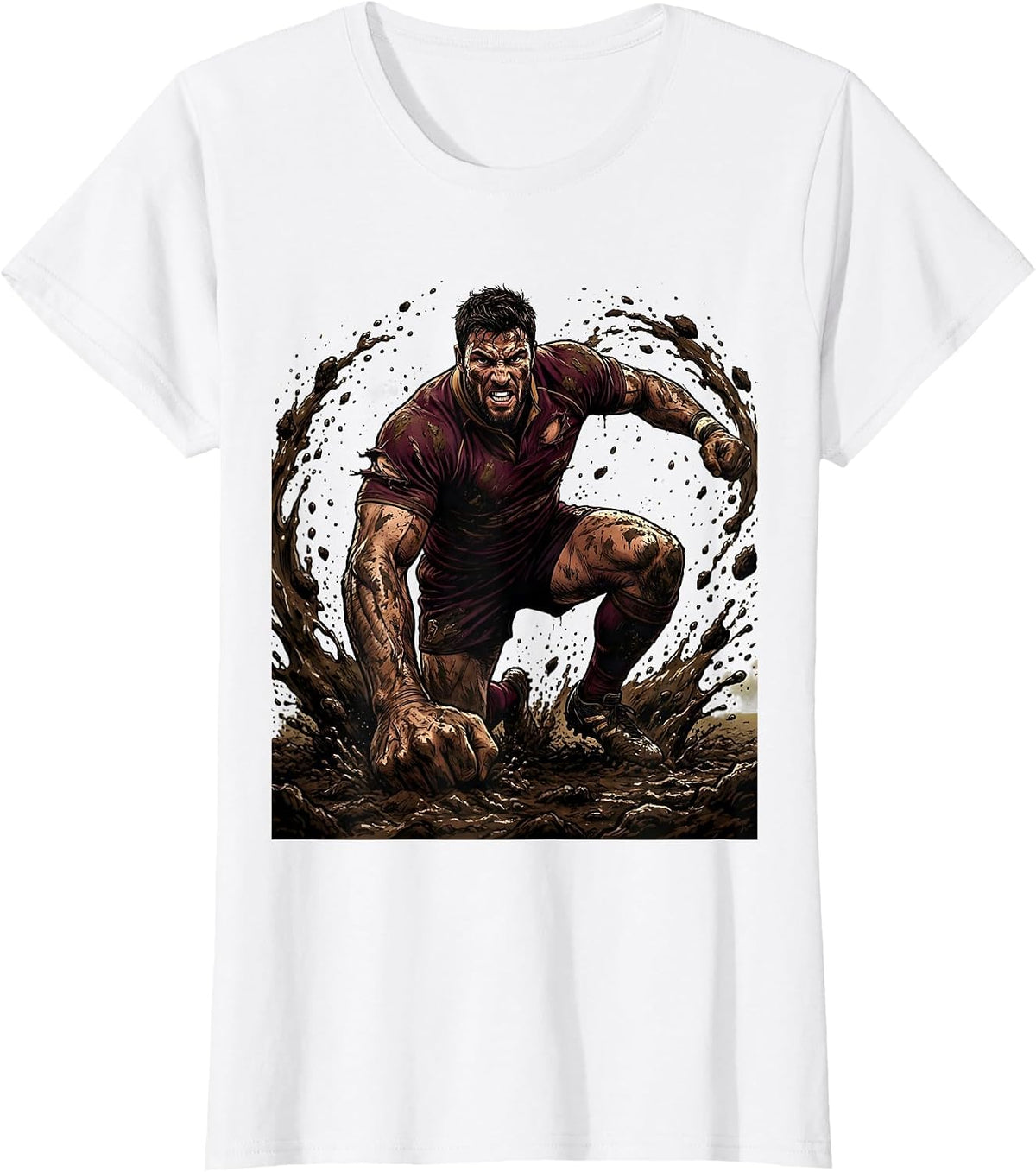 Rugby Player Rising From Mud After Tackle T-Shirt - White