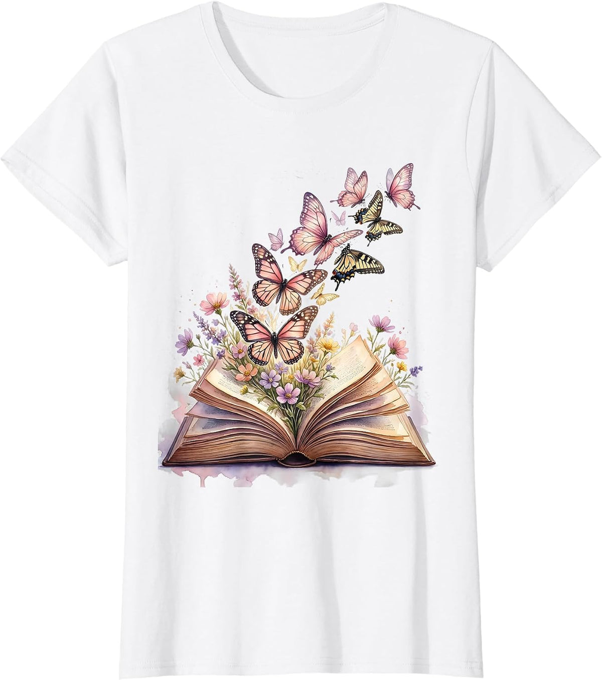 Elementary Teacher Open Book Butterflies Design T-Shirt - White