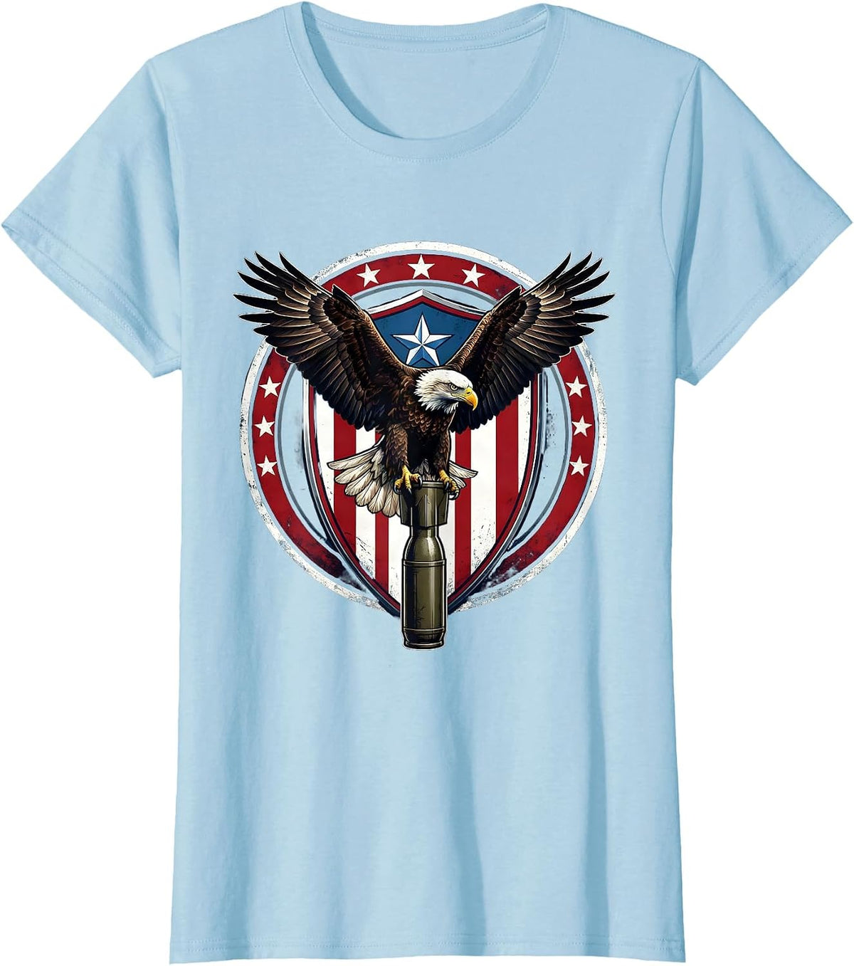 Women's Bald Eagle on Artillery Shell US Army Design T-Shirt - Baby Blue
