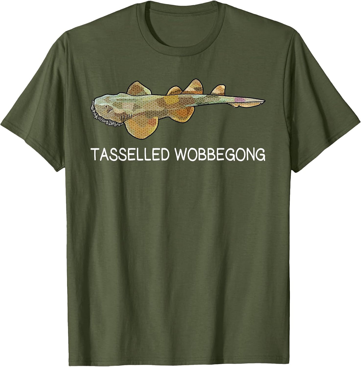 Wobbegong Shark Lover with Tassels T-Shirt - Olive Green