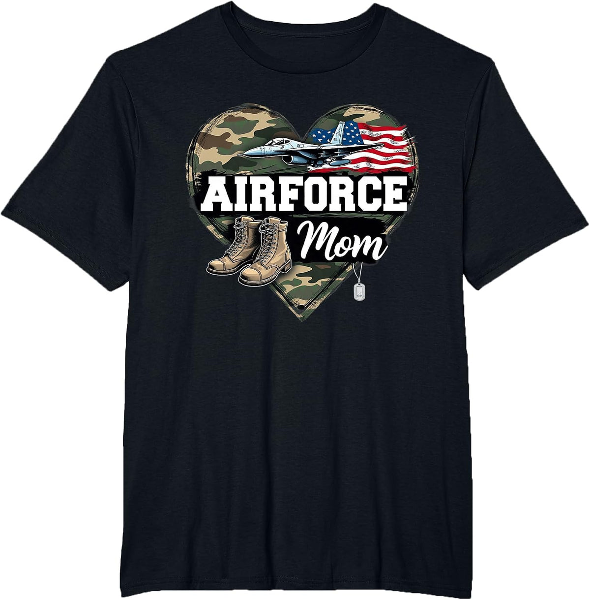 Air Force Mom Patriotic American Flag T-Shirt - Black