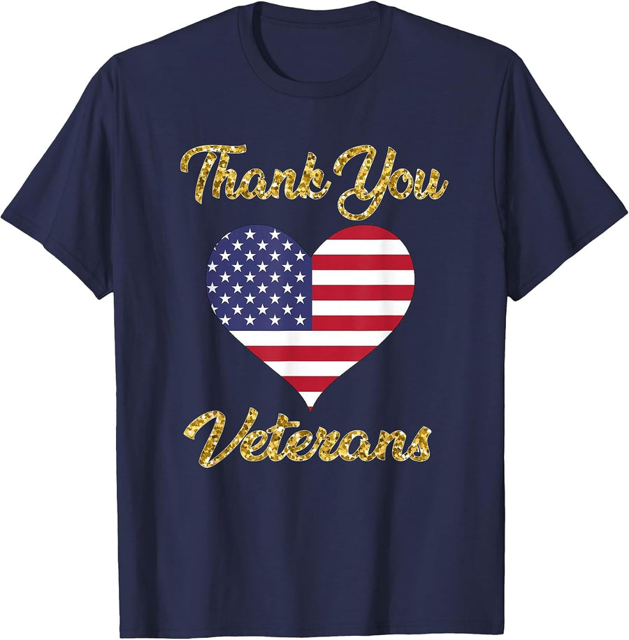 Veterans Day with American Flag for Men Dad Women Kids T-Shirt - Navy Blue