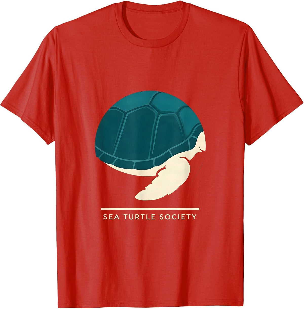 Men's Sea Turtle Society Badge Patch Line Art Icon Outline Gift T-Shirt - Red