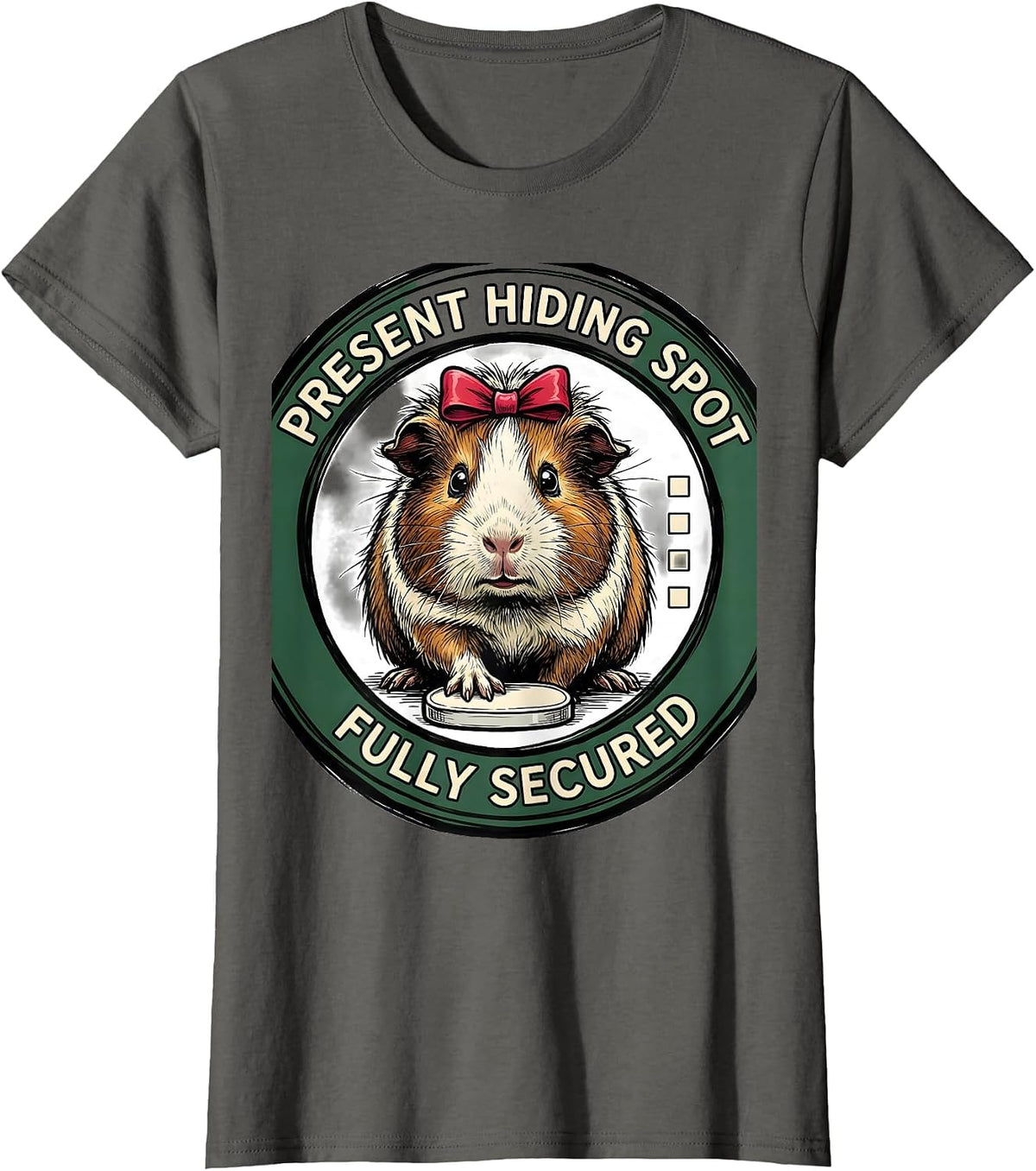 Women's Present Hiding Spot Fully Secured Funny Pet Lover Christmas T-Shirt - Asphalt Grey