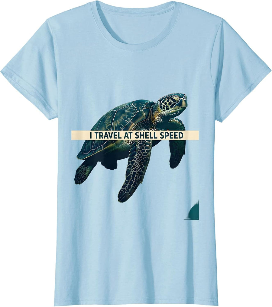 Women's I Travel At Shell Speed Funny Sea Turtle Lover Travel T-Shirt - Baby Blue