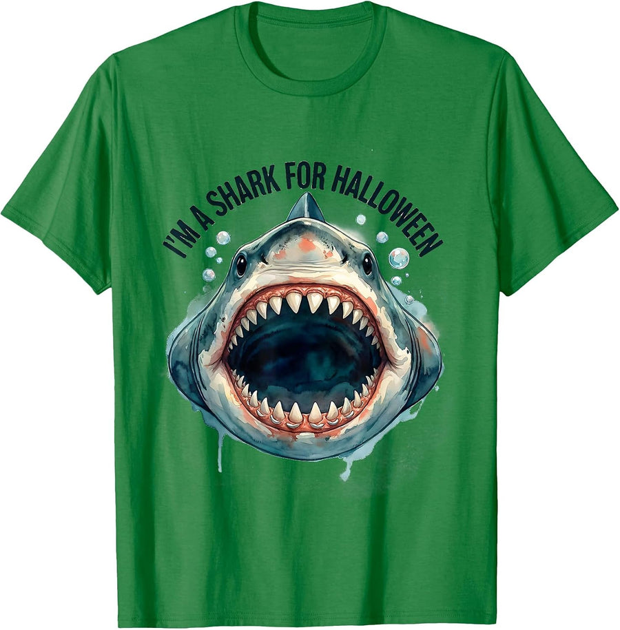 Men's I'm A Shark For Halloween Watercolor Shark Lover Halloween T-Shirt - Kelly Green
